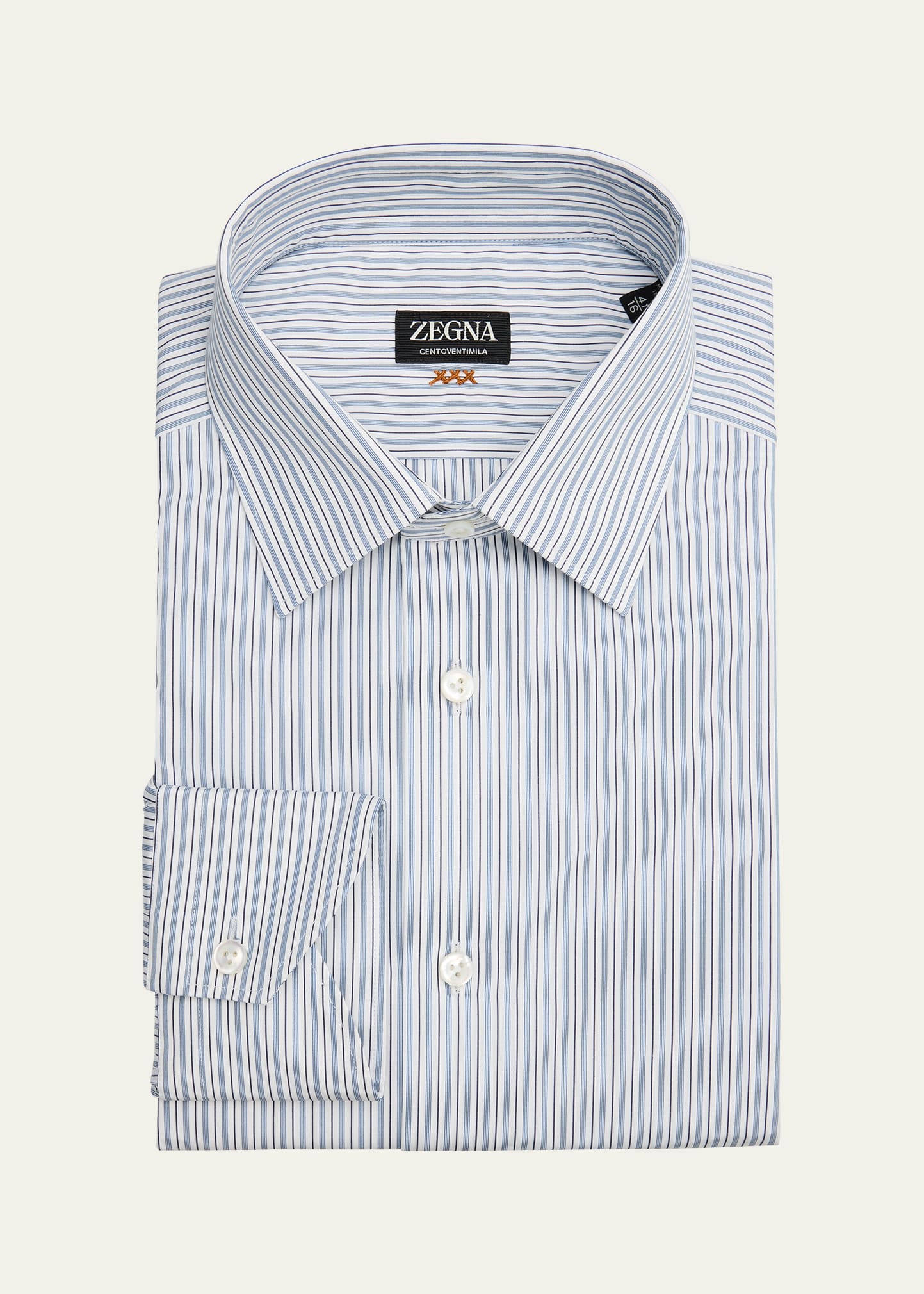 Zegna Men's Centoventimila Cotton Multi-Stripe Dress Shirt, Blue/White, Men's, 46 Eu (18 Us), Shirts Tops Formal & Evening Dress Shirts