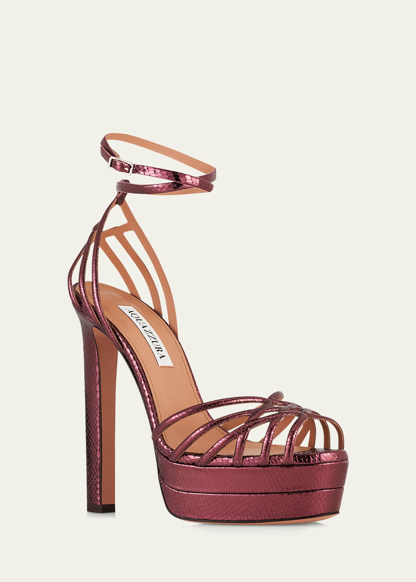 Aquazzura 130mm Wild Dream Snake-Embossed Metallic Leather