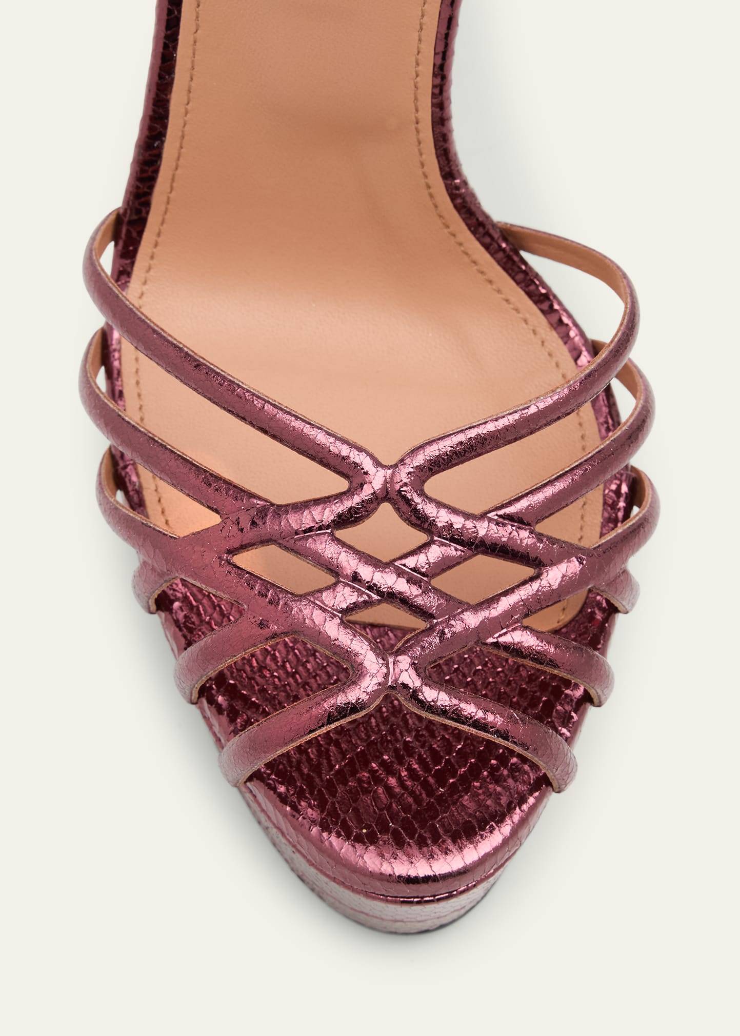 Aquazzura 130mm Wild Dream Snake-Embossed Metallic Leather