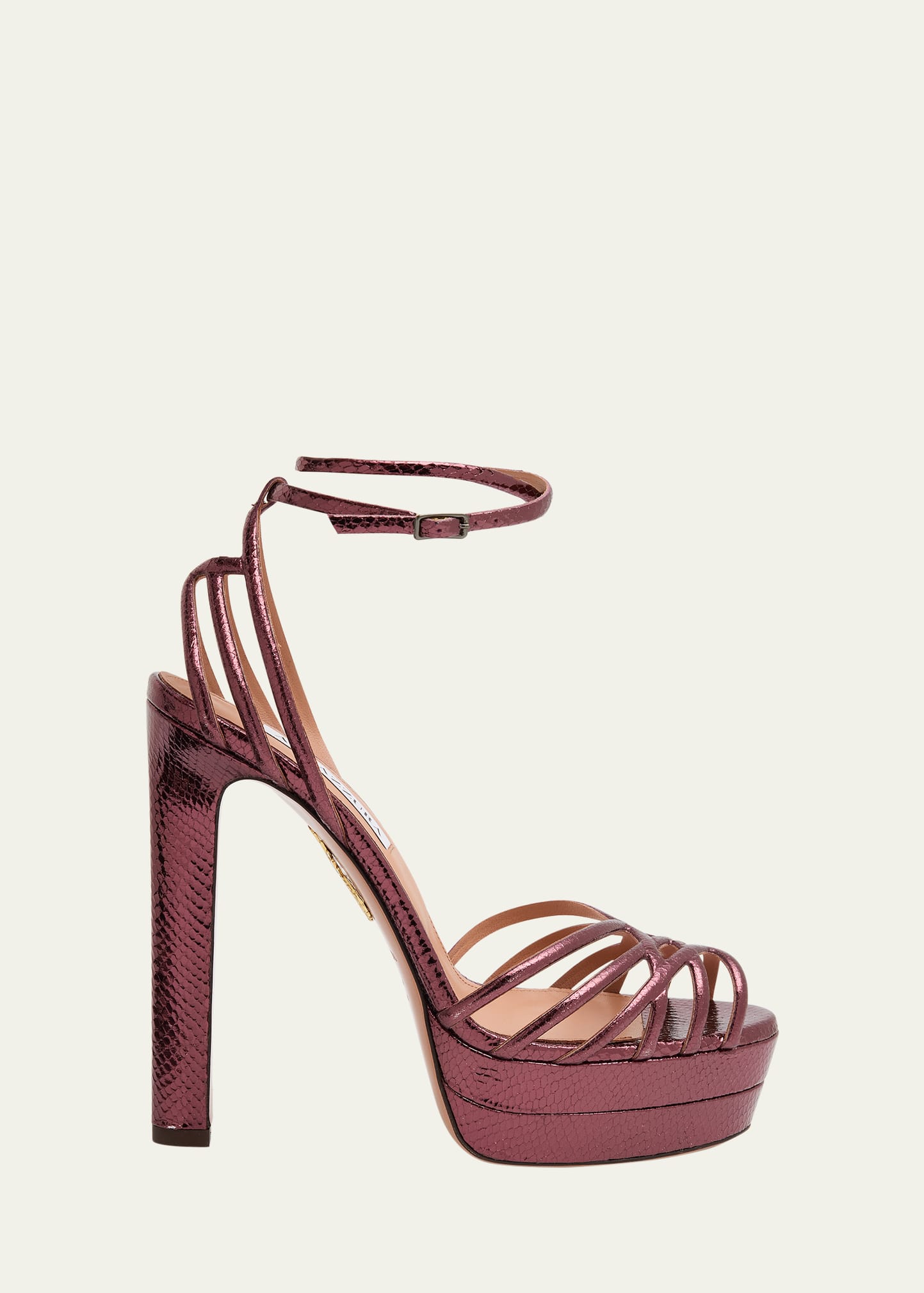Aquazzura 130mm Wild Dream Snake-Embossed Metallic Leather