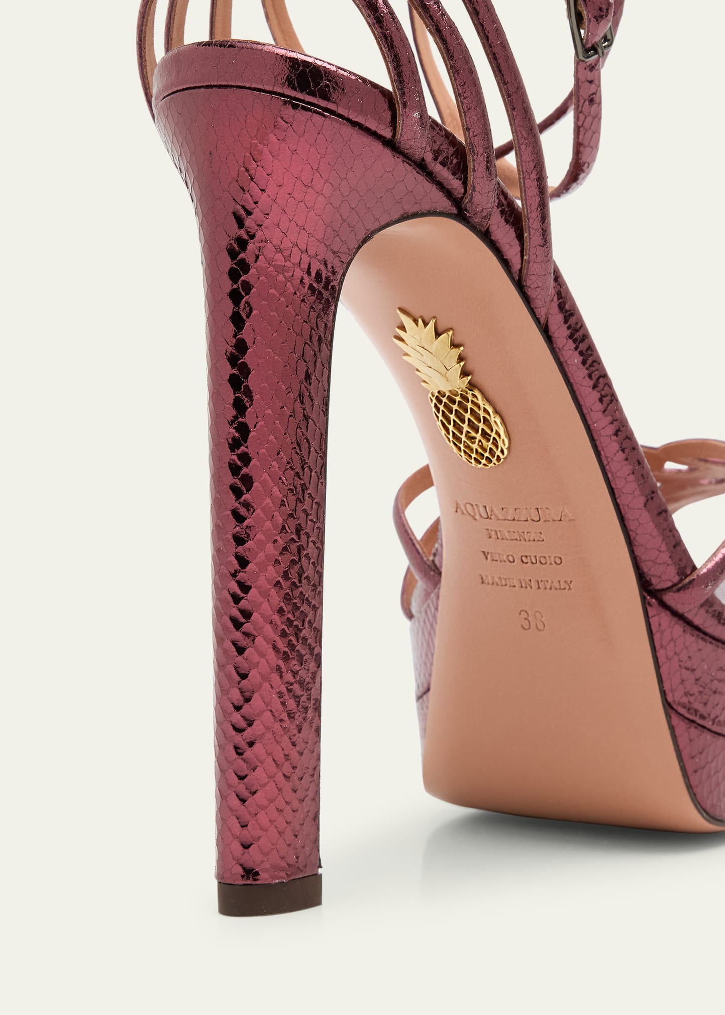 Aquazzura 130mm Wild Dream Snake-Embossed Metallic Leather