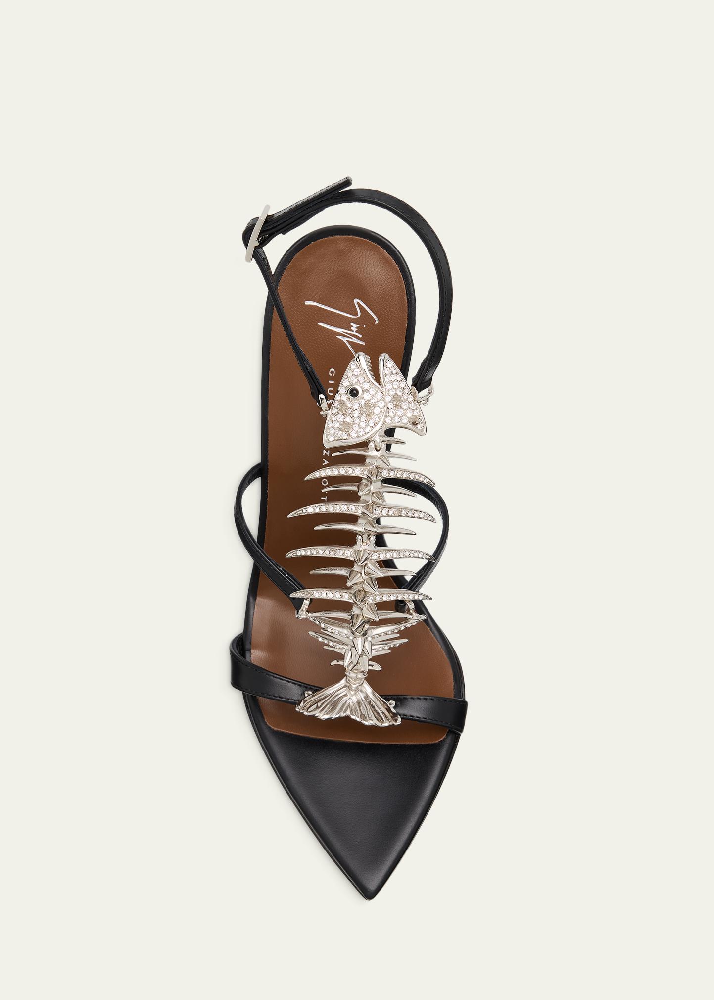 Giuseppe Zanotti Slim Leather Sandals with Fishbone Ornament