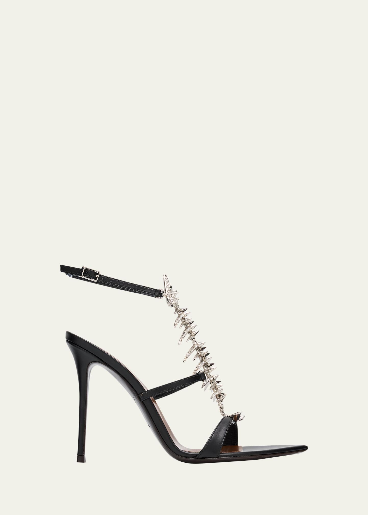 Giuseppe Zanotti Slim Leather Sandals with Fishbone Ornament