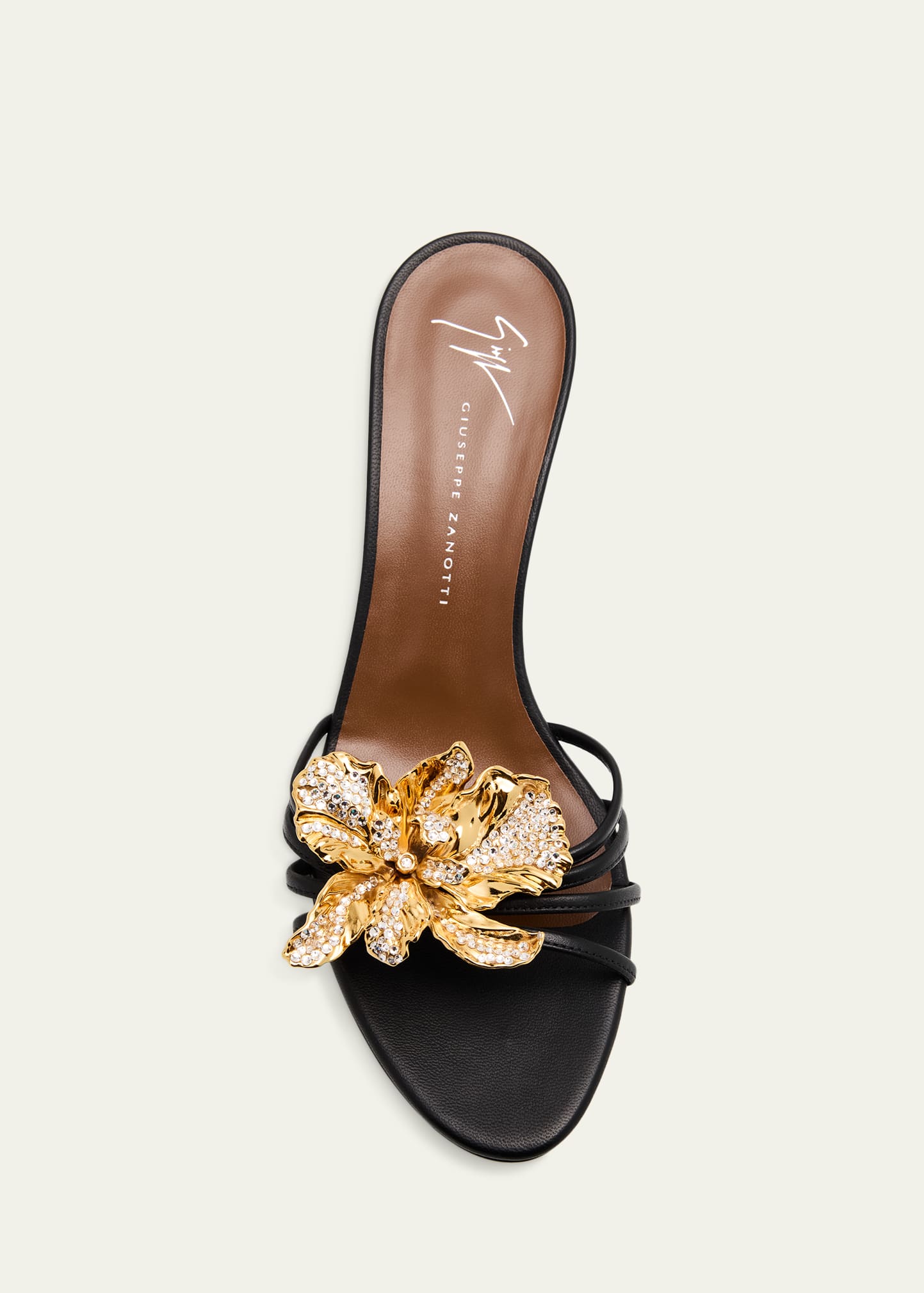 Giuseppe Zanotti Crystal Orchid & Leather Kitten-Heel Mule Sandals