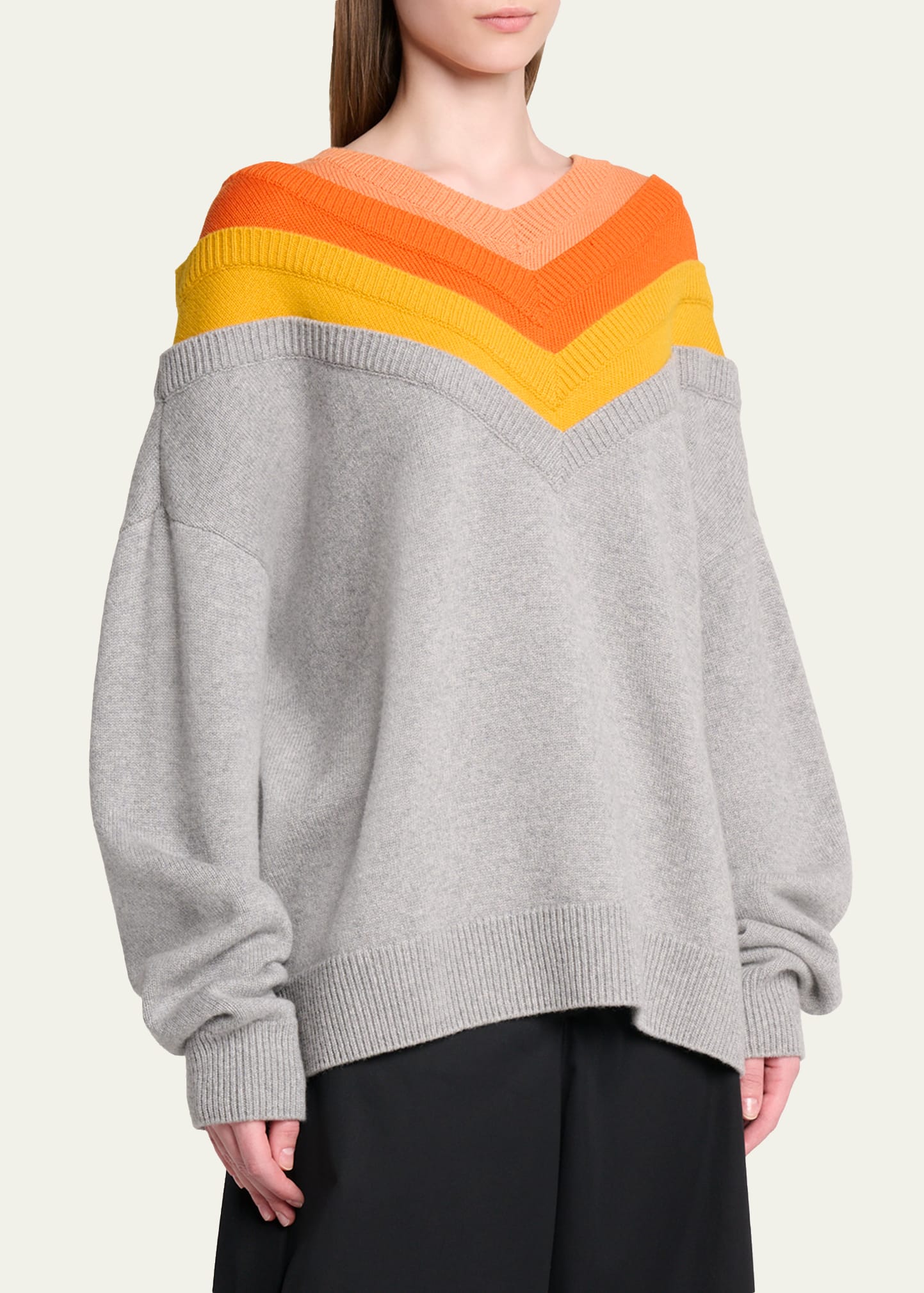 Loewe Layered V-Neck Wool Oversized Sweater - Bergdorf Goodman