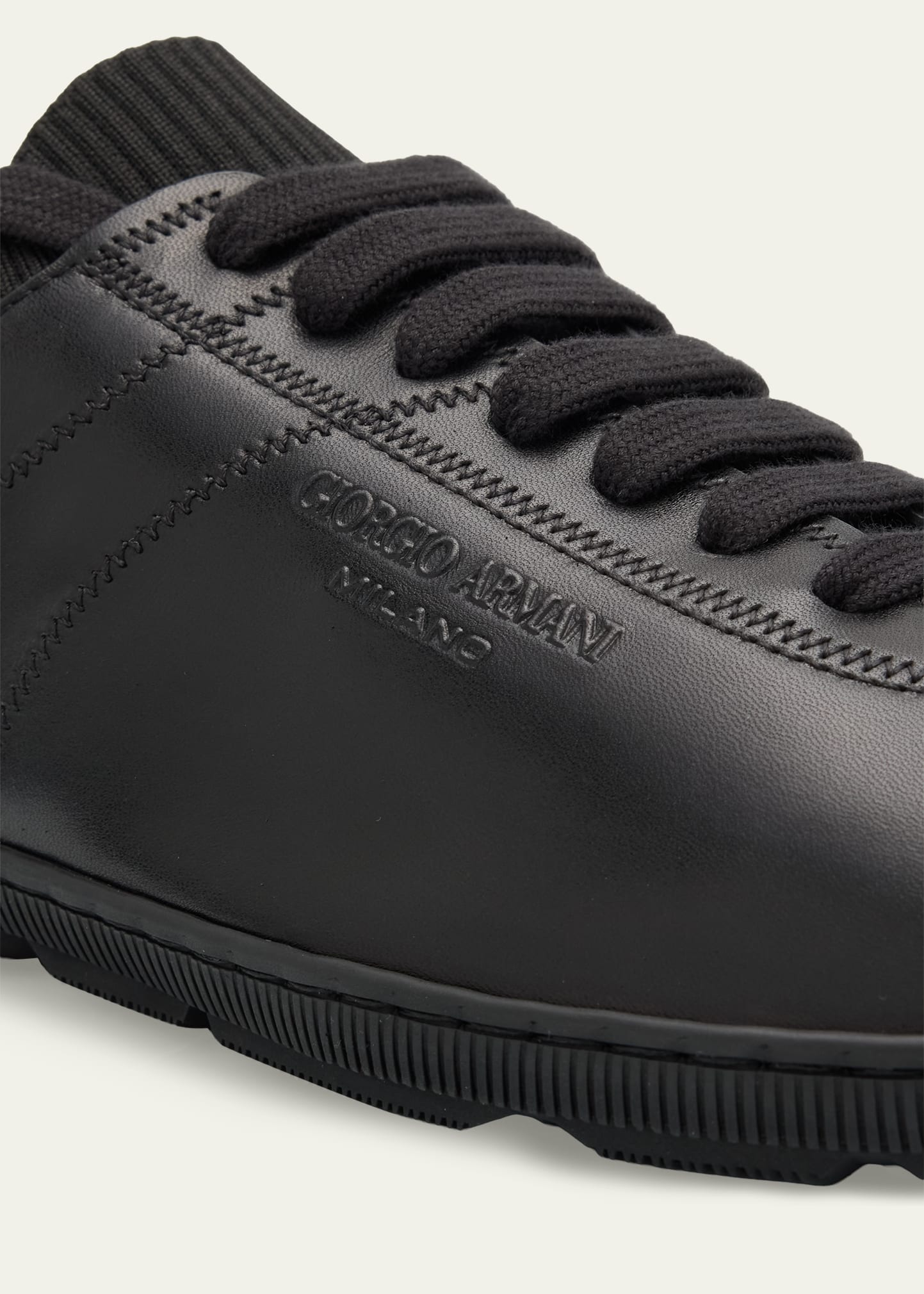 Giorgio Armani Men's Leather Tonal Knit Low-Top Sneakers