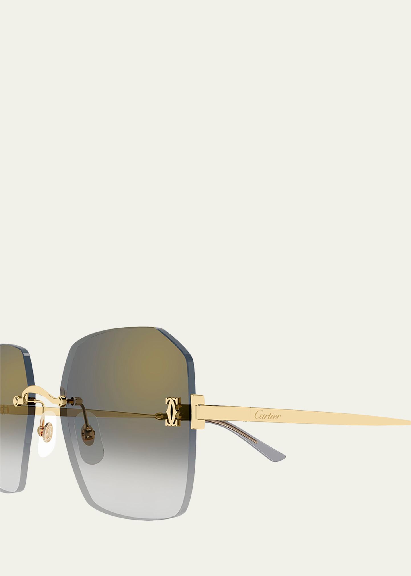 Cartier Classic Décor C Square Rimless Metal Sunglasses - Bergdorf