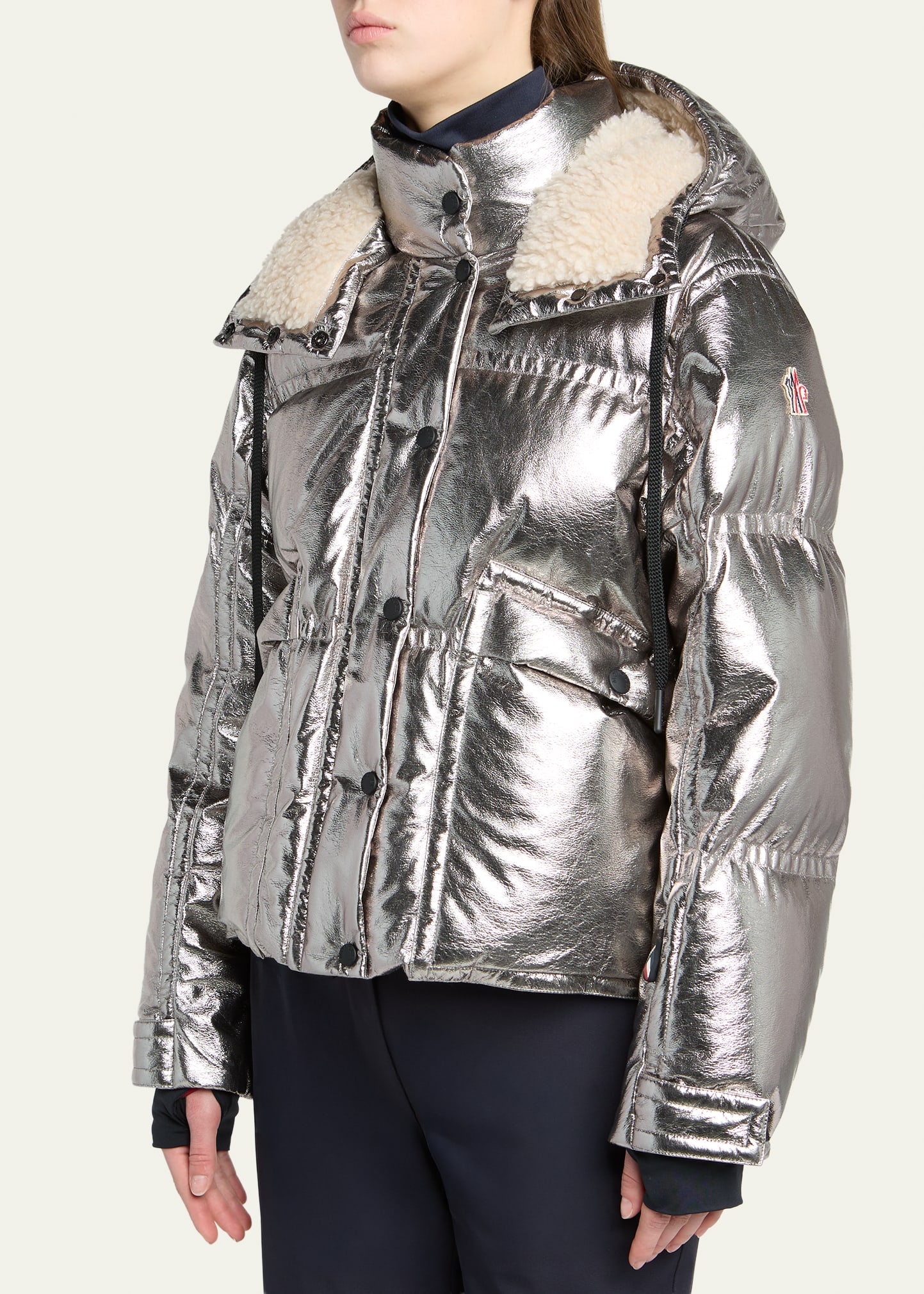 Moncler Grenoble Calaque Metallic Hooded Down Ski Jacket