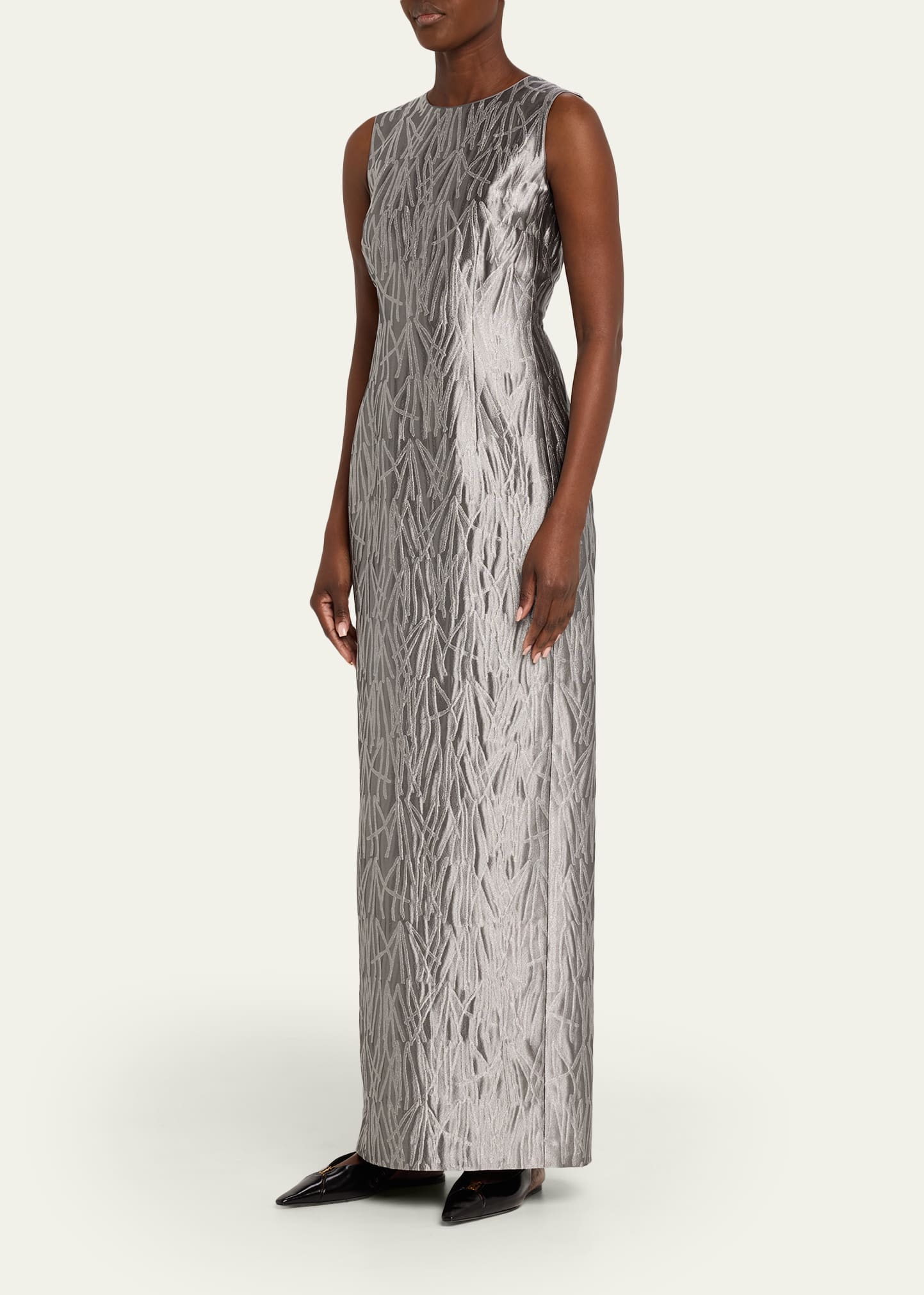 lafayette 148 new york sleeveless pleated a-line maxi dress Lafayette 148 New York Floor Length Sheath Gown