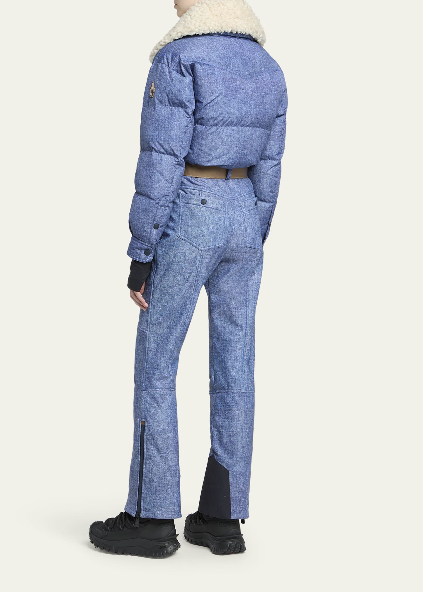 Moncler Grenoble Shearling-Trim Down Denim Ski Suit - Bergdorf Goodman