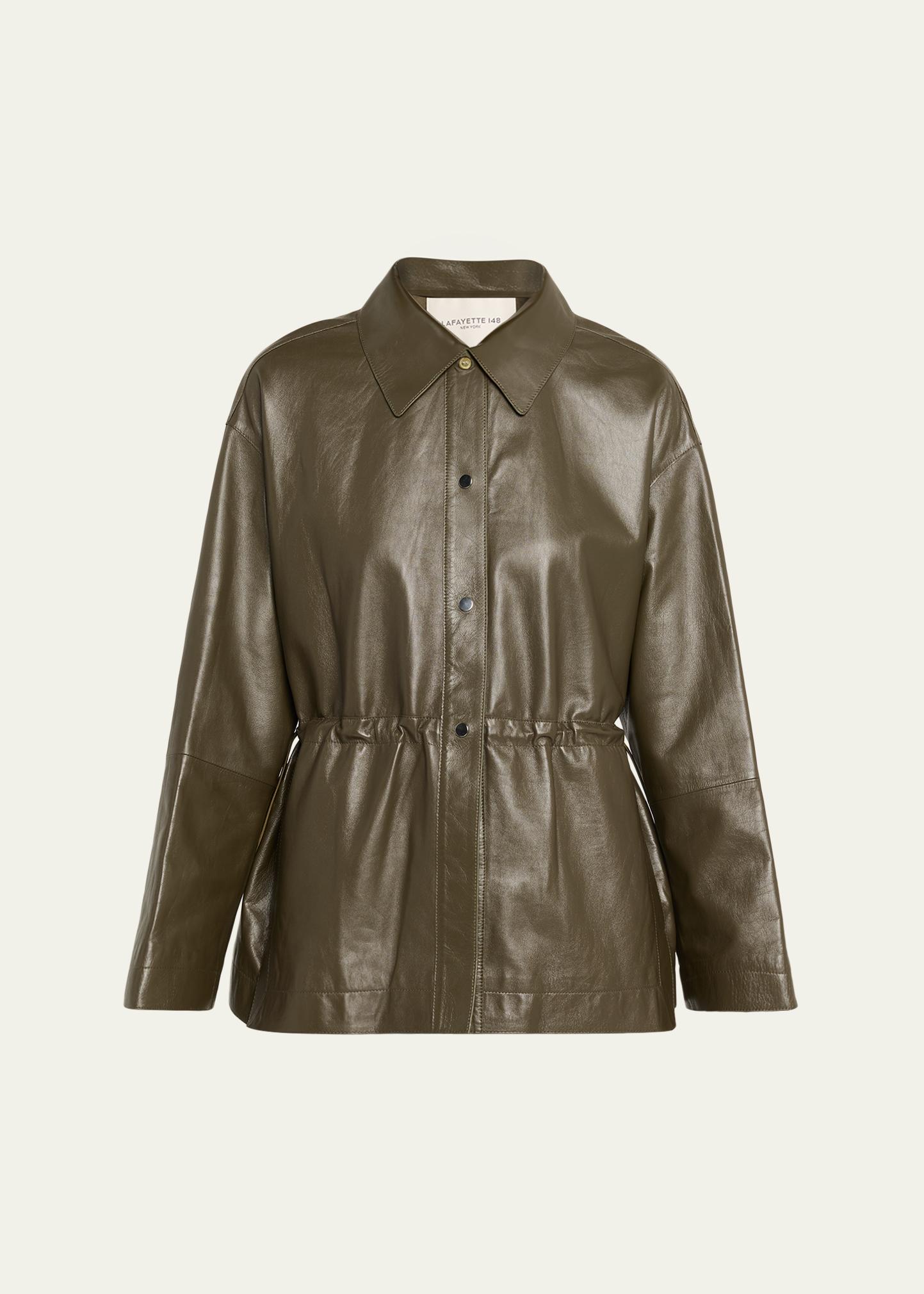 Lafayette 148 New York Drawstring Lambskin Leather Shirt Jacket 