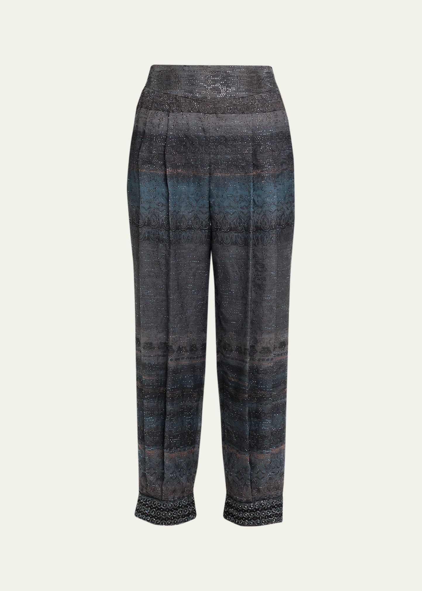 Giorgio Armani Embroidered Geo-Print Wook Straight-Leg Crop