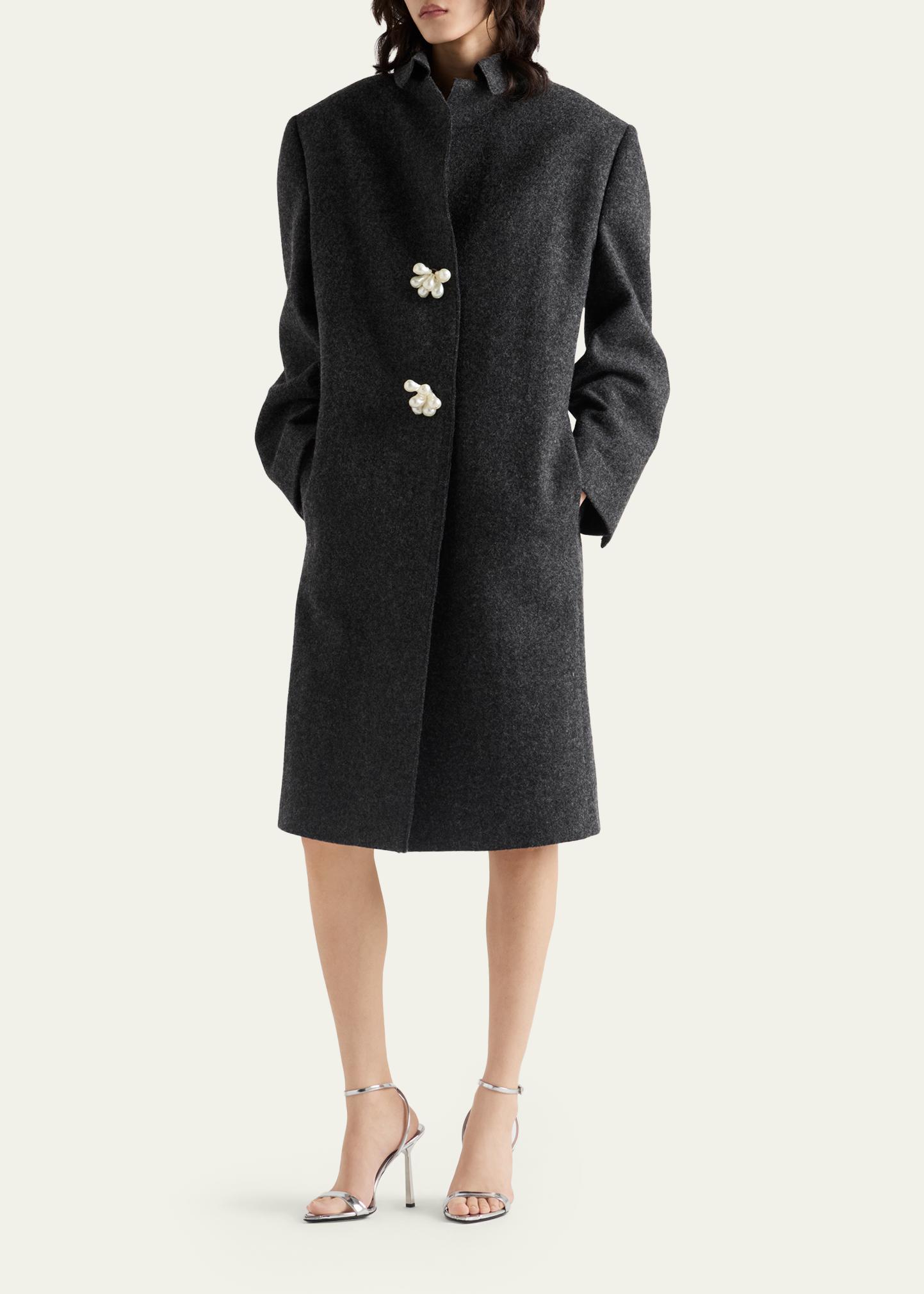 Prada Long Wool Coat with Pearl Buttons - Bergdorf Goodman