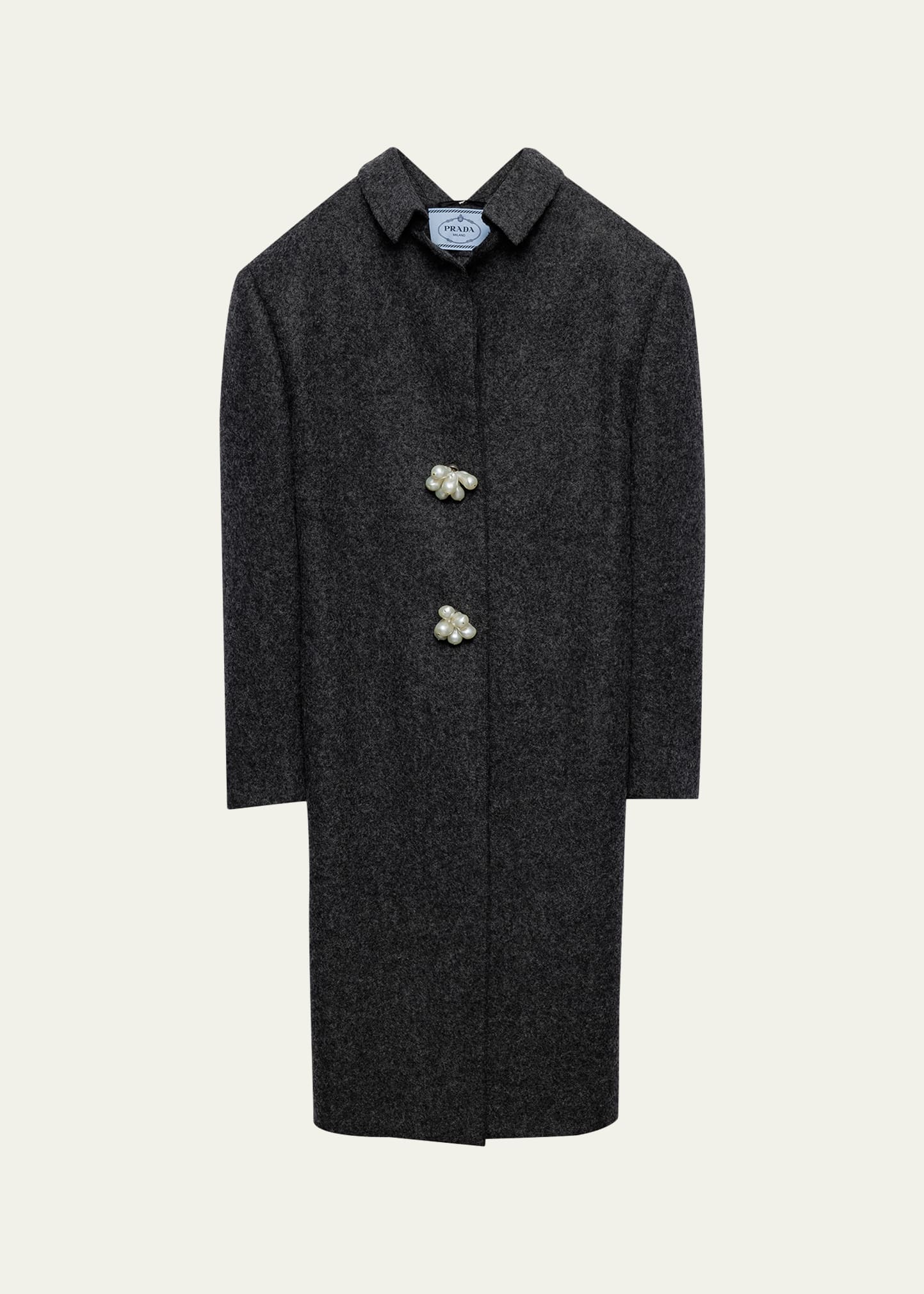 Prada Long Wool Coat with Pearl Buttons - Bergdorf Goodman