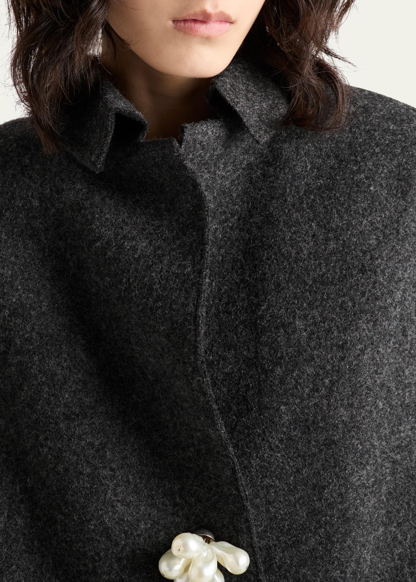 Prada Long Wool Coat with Pearl Buttons - Bergdorf Goodman