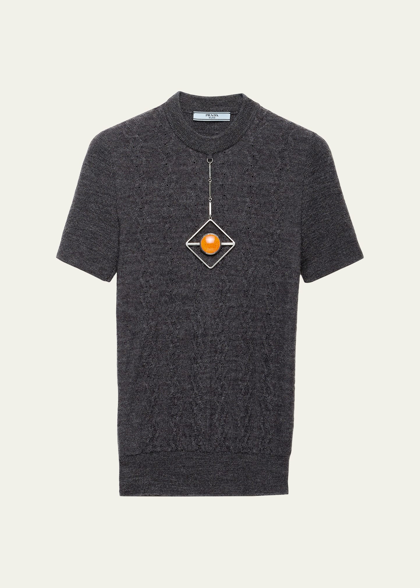 Prada Short-Sleeve Knit Sweater with Pendants - Bergdorf Goodman