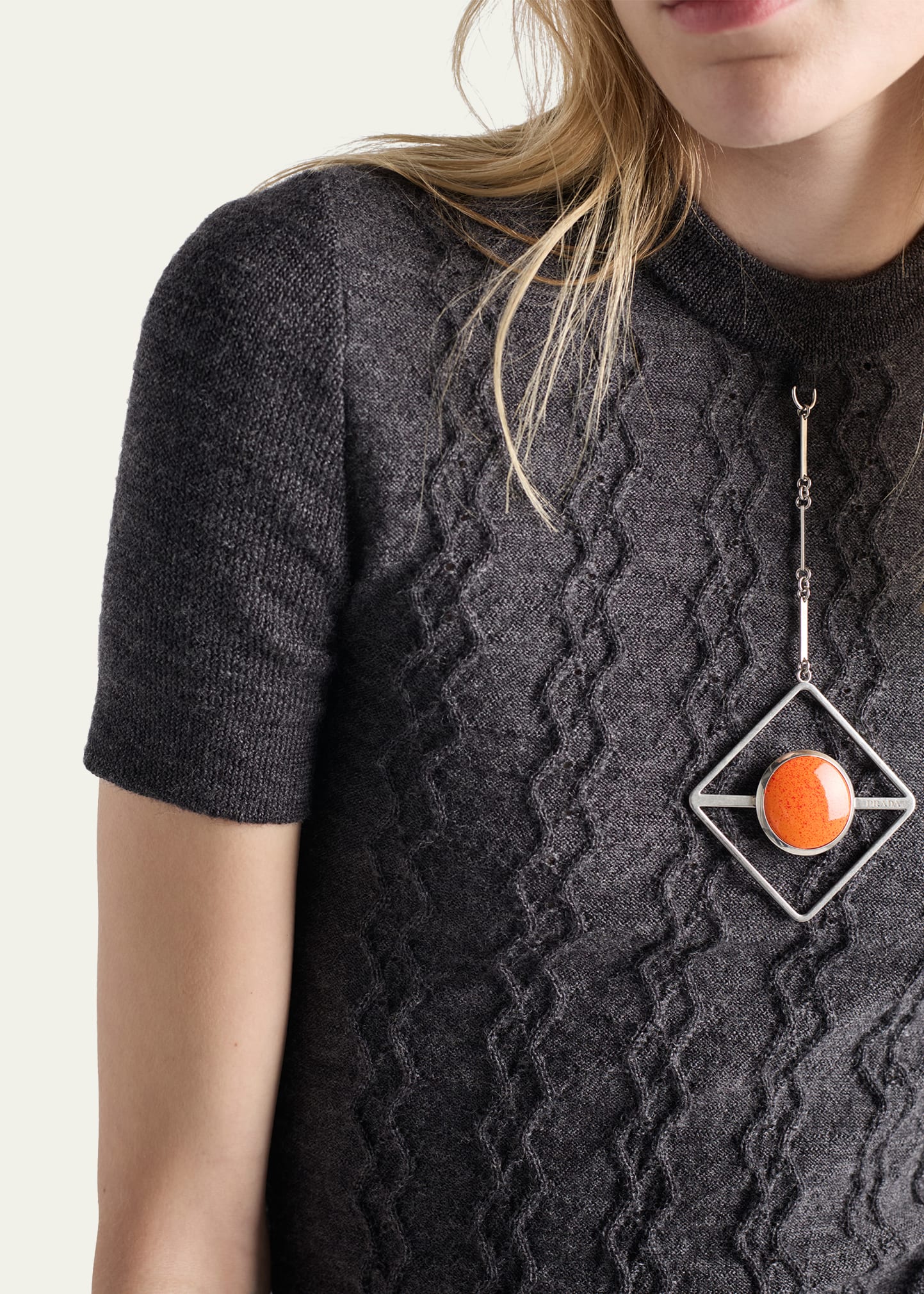Prada Short-Sleeve Knit Sweater with Pendants - Bergdorf Goodman