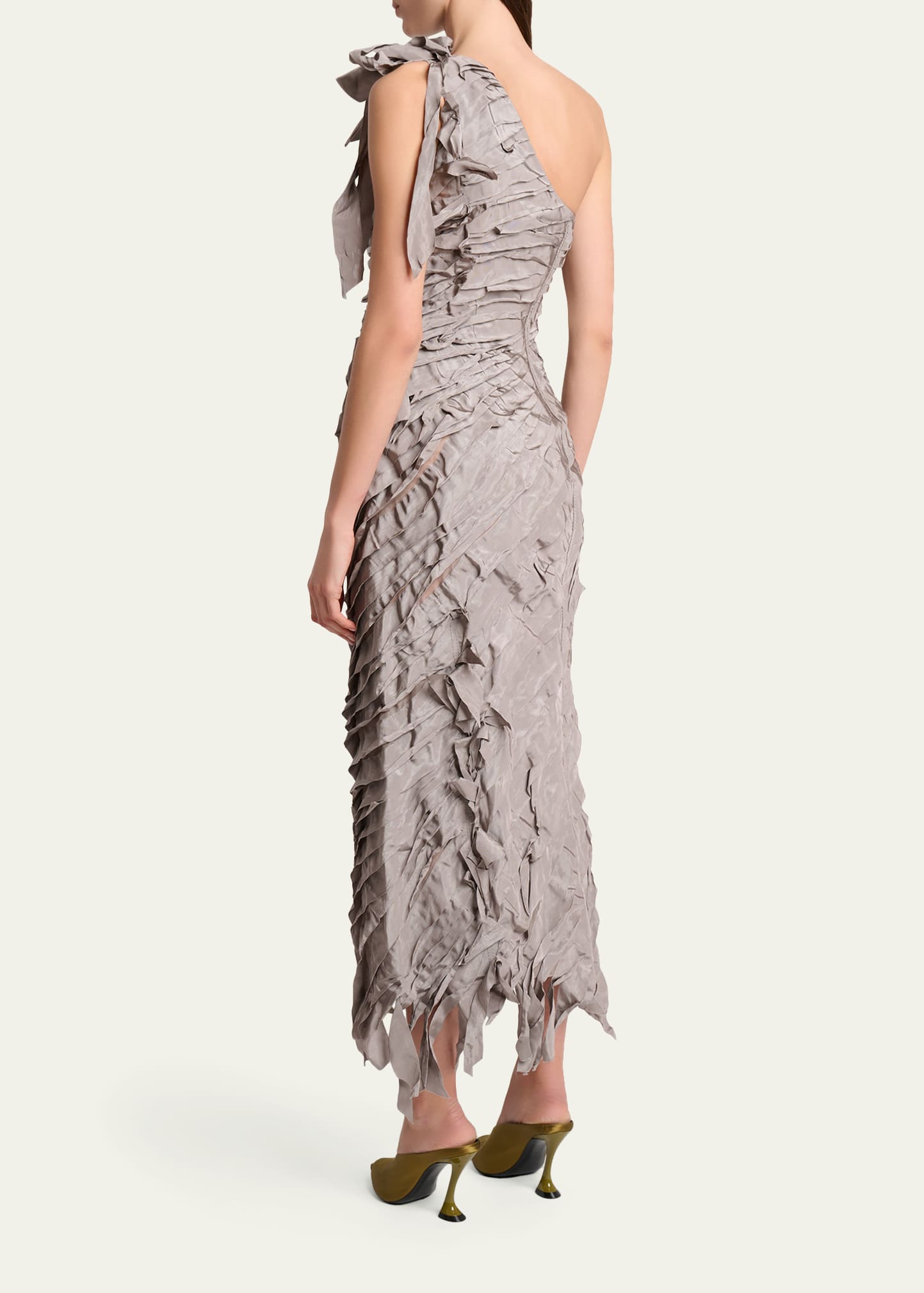 Lanvin One-Shoulder Tiered Ribbon Midi Dress - Bergdorf Goodman