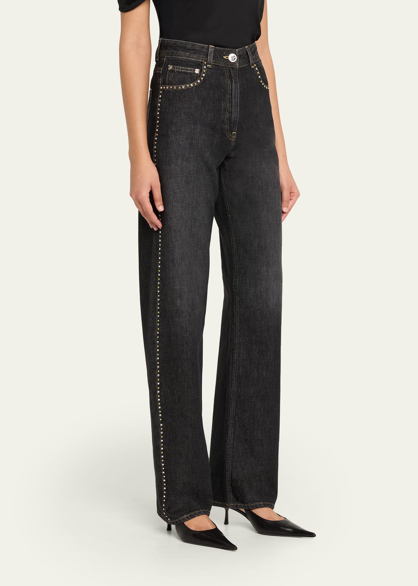 Versace Jeans Couture Embellished Straight-Leg Jeans - Bergdorf