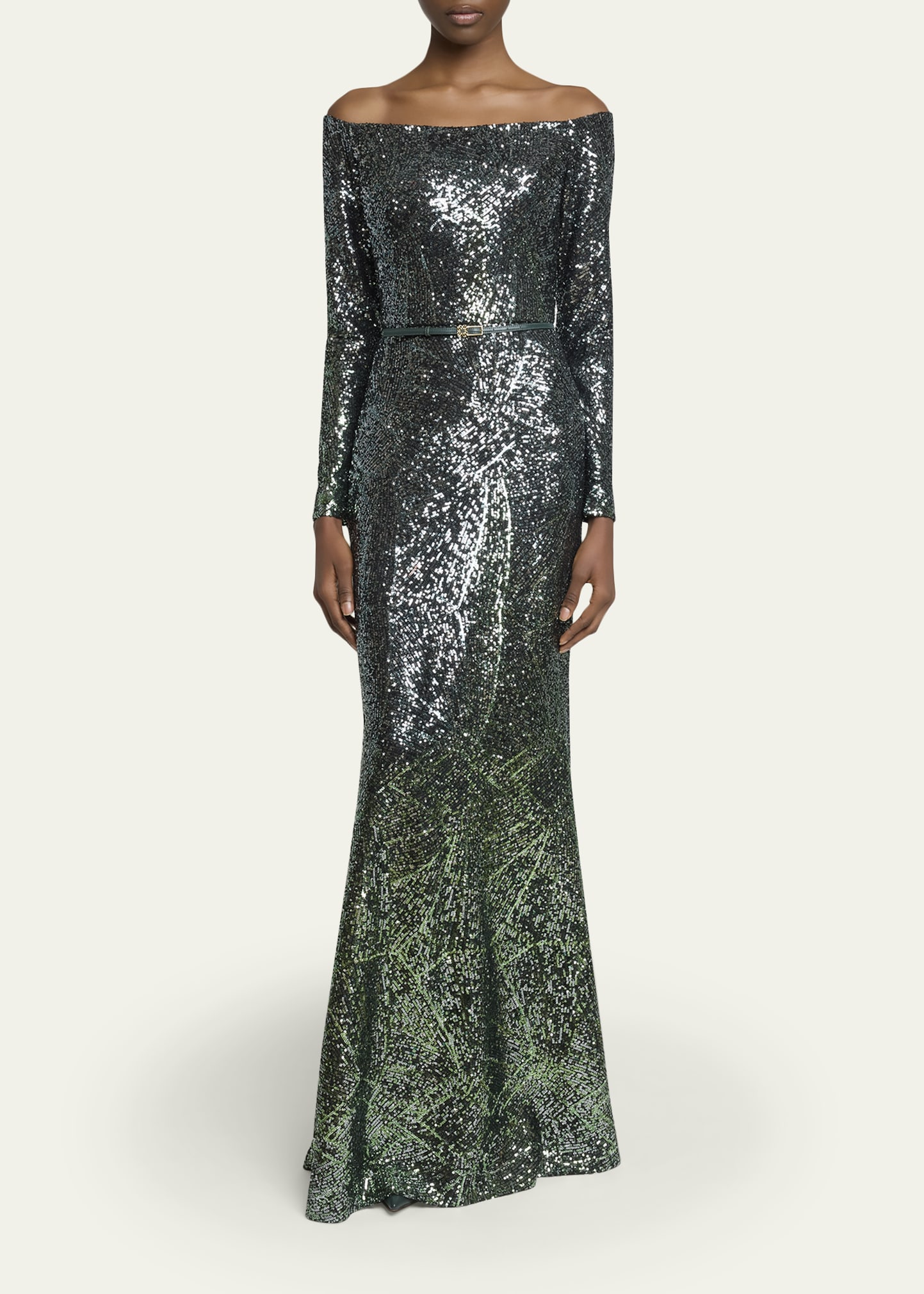 Elie Saab Off-The-Shoulder Ombre Sequin Trumpet Gown - Bergdorf Goodman
