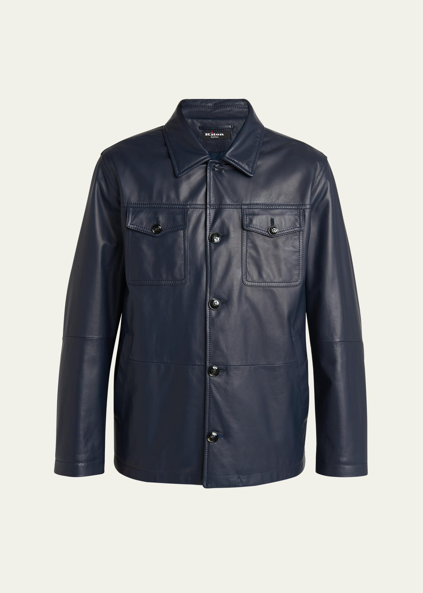 Kiton Men's Loden Napa Leather Shirt Jacket