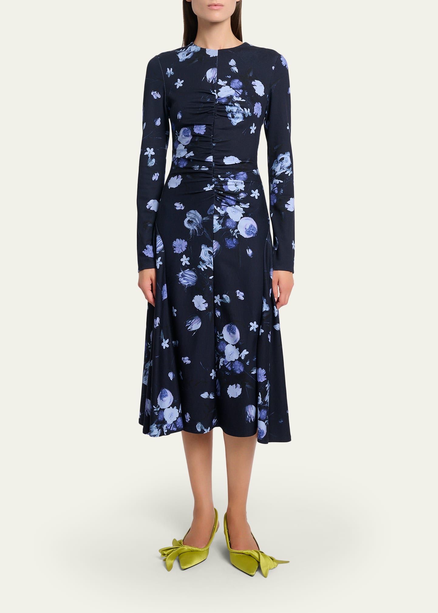 Erdem Women's Floral Gathered Midi-Dress - Dutch Flower Painting Midnight - Size 6