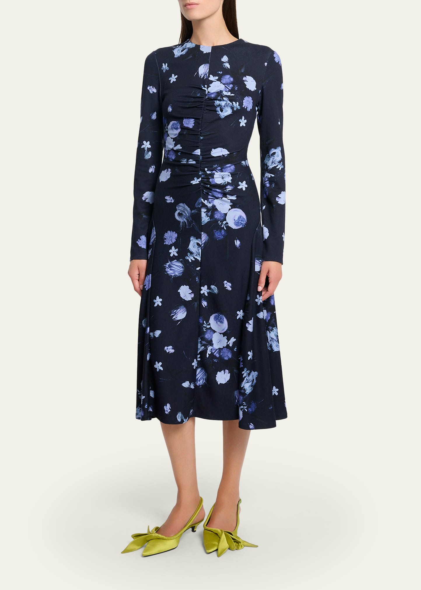elegant blue floral midi cami dress with sleeves Blue Floral Midi Dress main image 0