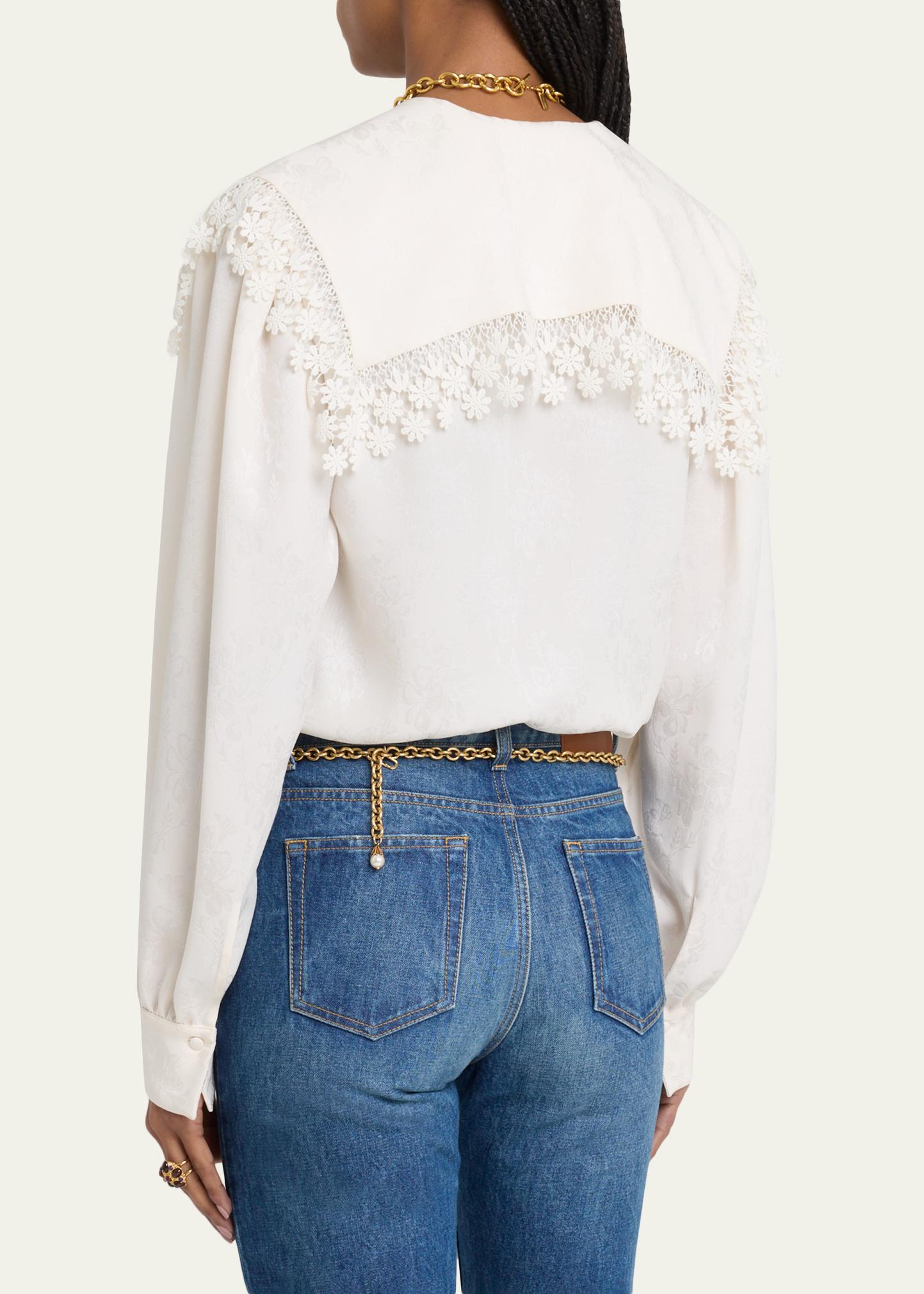 Chloe Floral-Trim Printed Silk Blouse - Bergdorf Goodman