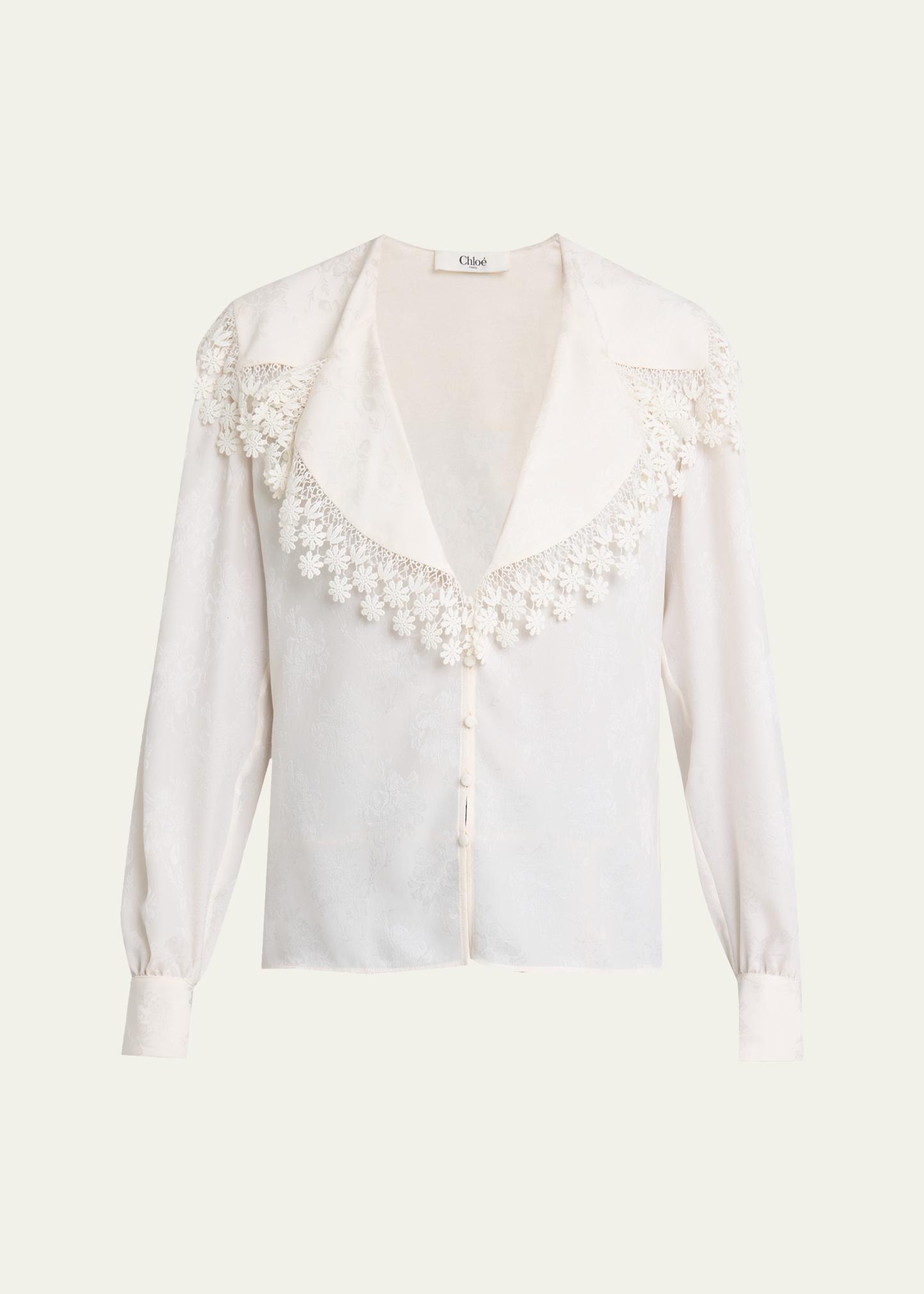 Chloé Floral-Trim Printed Silk Blouse - Bergdorf Goodman
