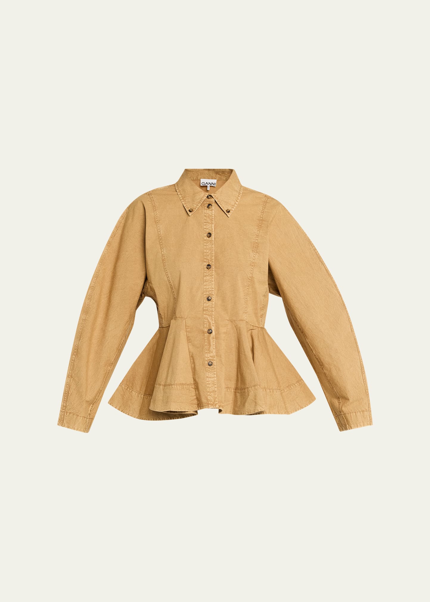 Ganni Washed Stretch Denim Peplum Top - Bergdorf Goodman