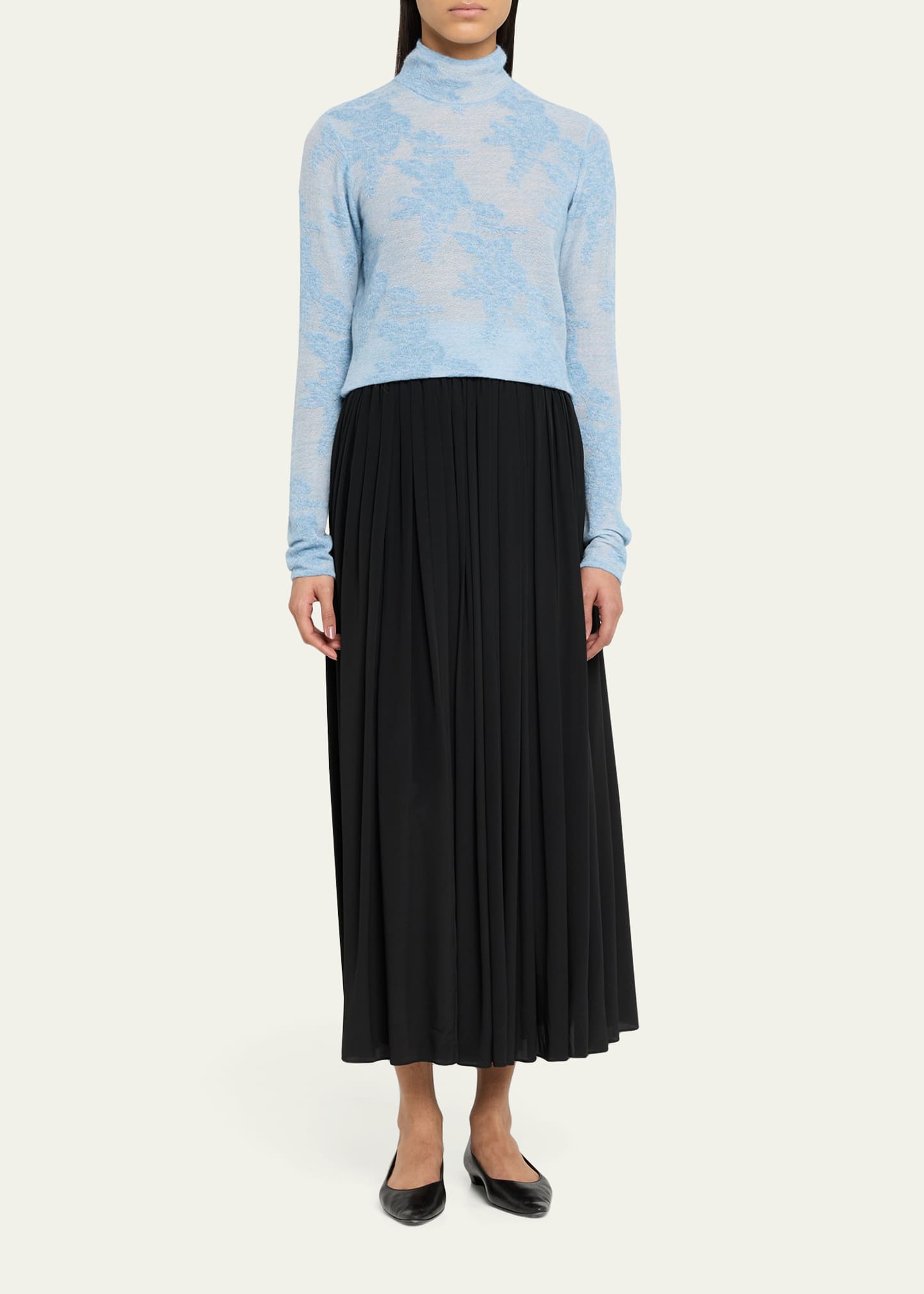 Ganni Sheer Floral Jacquard Turtleneck - Bergdorf Goodman