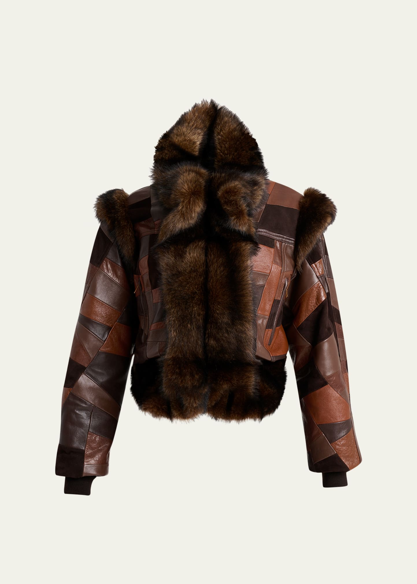 Chloe Patchwork Leather Fur-Trimmed Jacket - Bergdorf Goodman