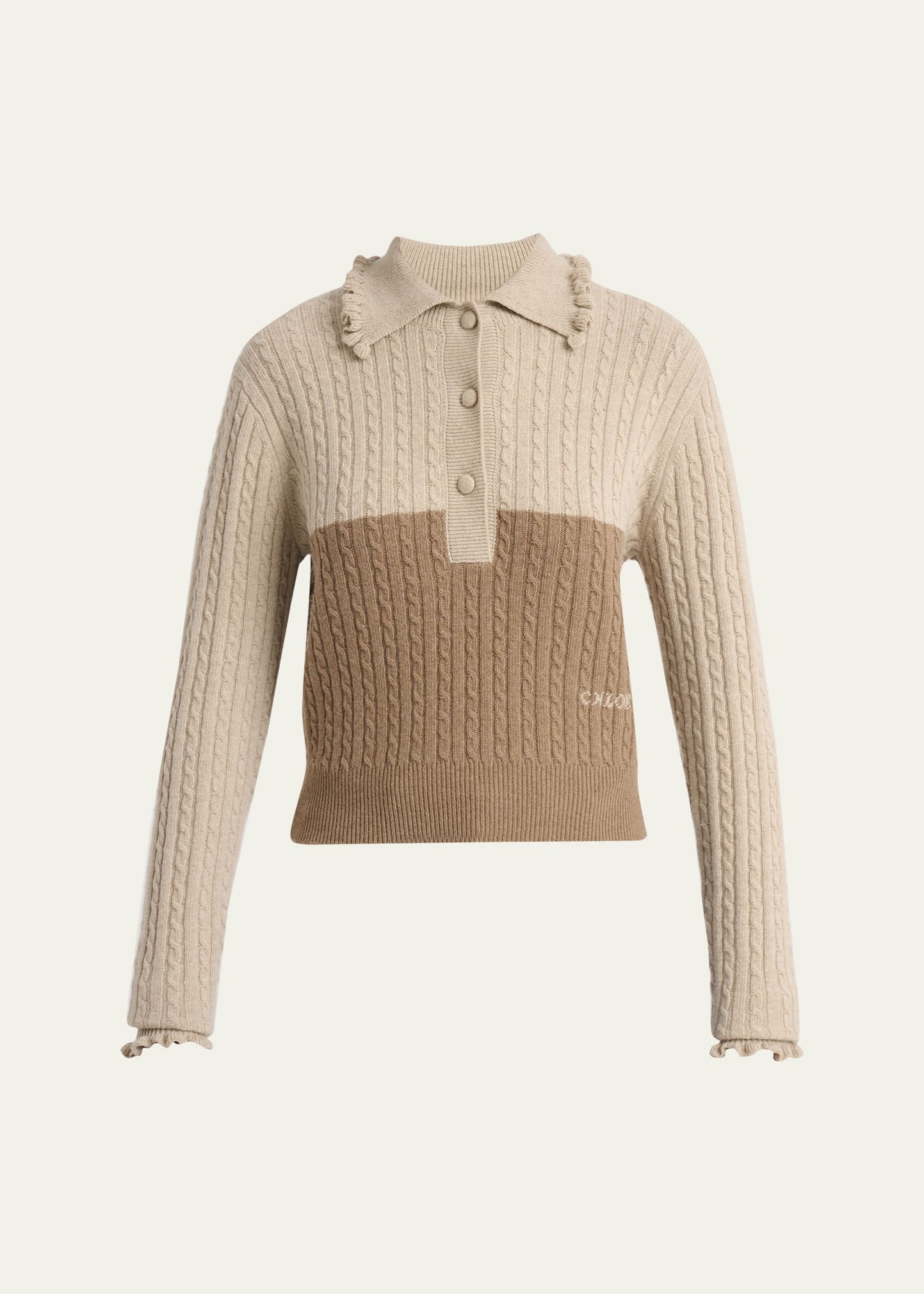 Chloe Ruffled Cable-Knit Bicolor Pullover - Bergdorf Goodman