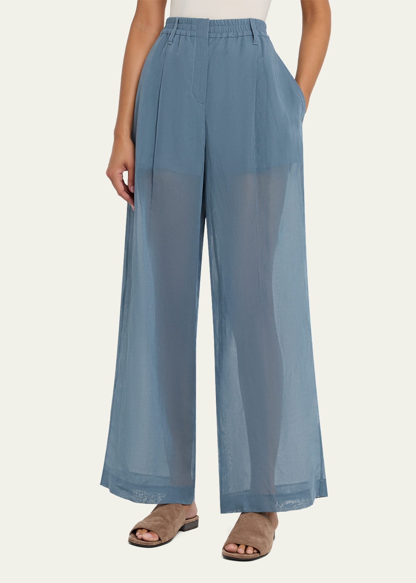 Brunello Cucinelli Monili-Trim Cotton Organza Wide-Leg Track Pants