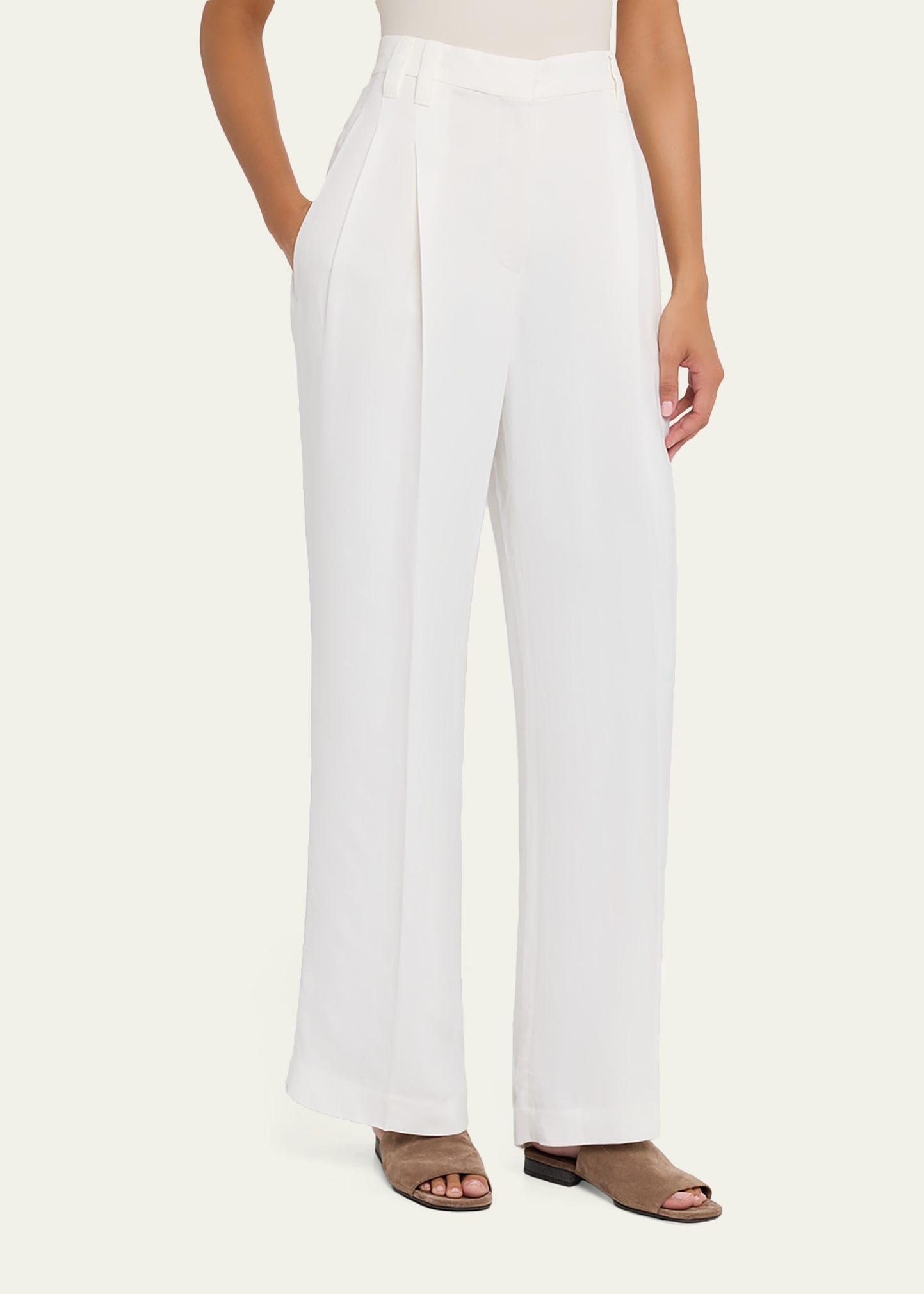 Brunello Cucinelli Monili-Trim Linen Gabardine Wide-Leg Pants