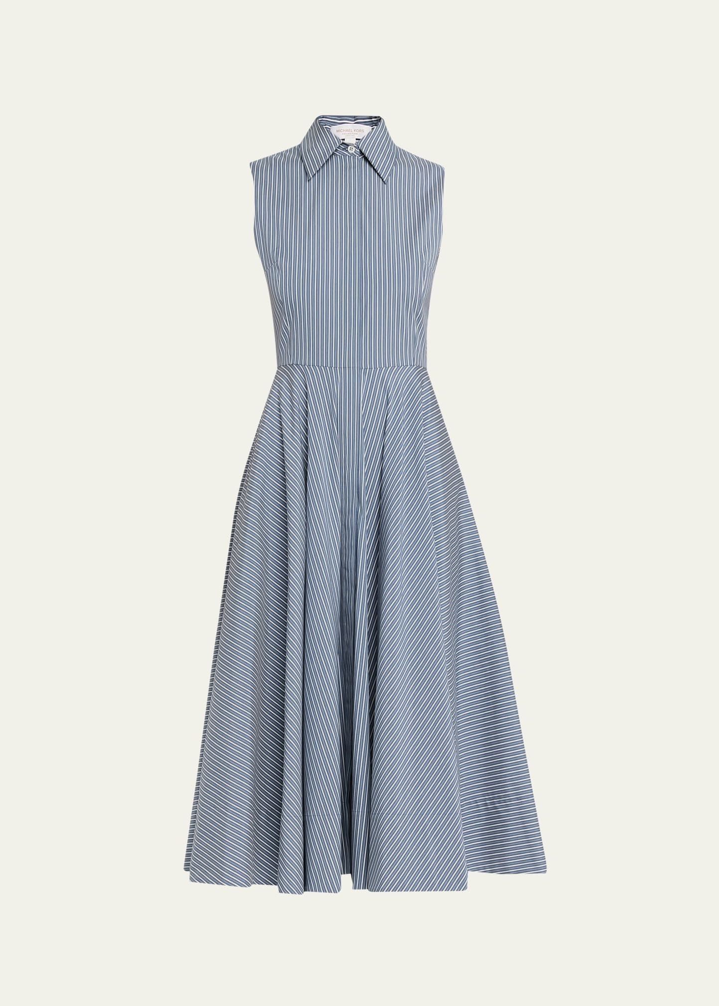 Michael Kors Collection Women's Stripe Sleeveless Midi-Shirtdress - Steel Optic White - Size 2