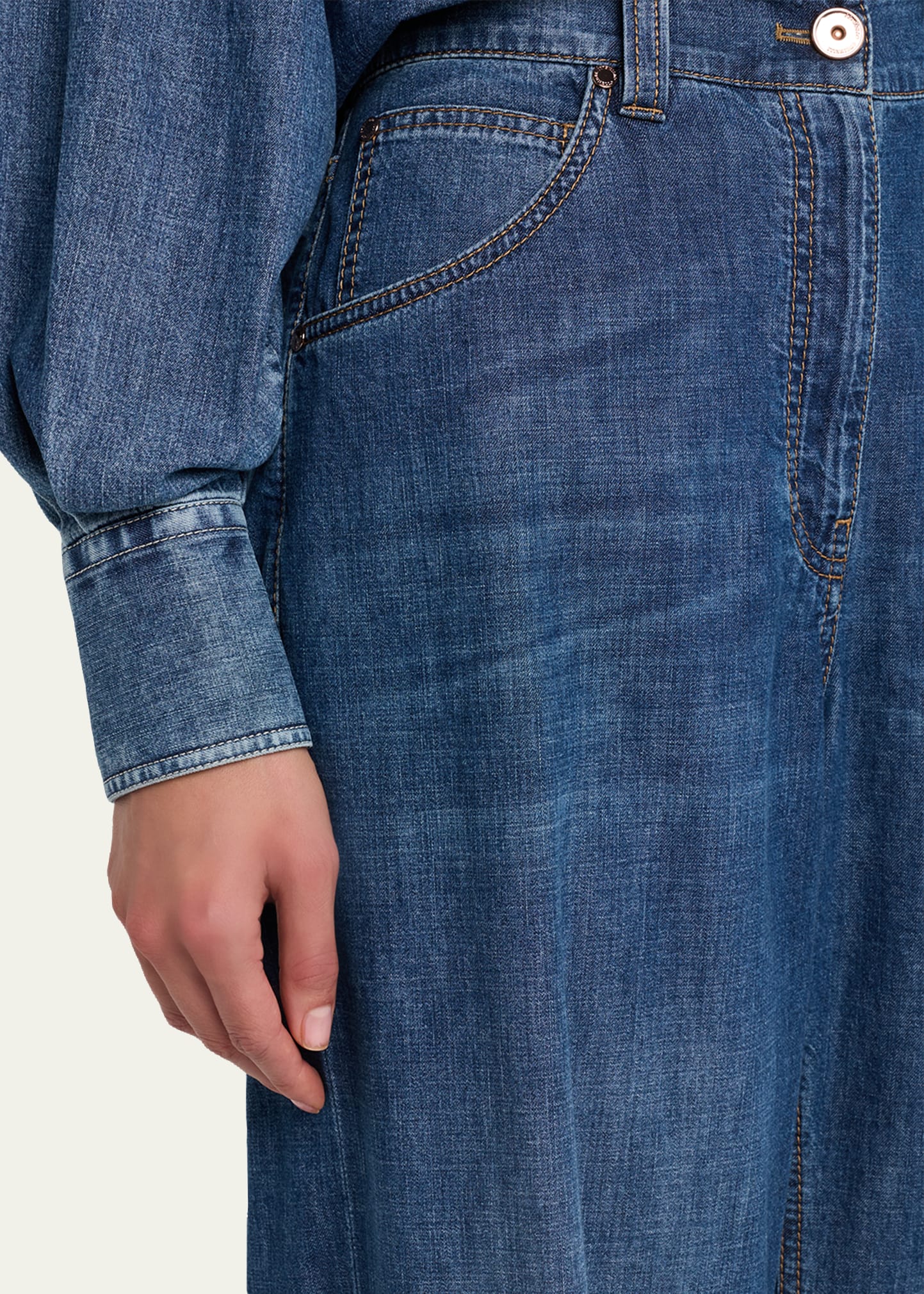 Brunello Cucinelli Lightweight Denim Wide-Leg Jeans With Monili