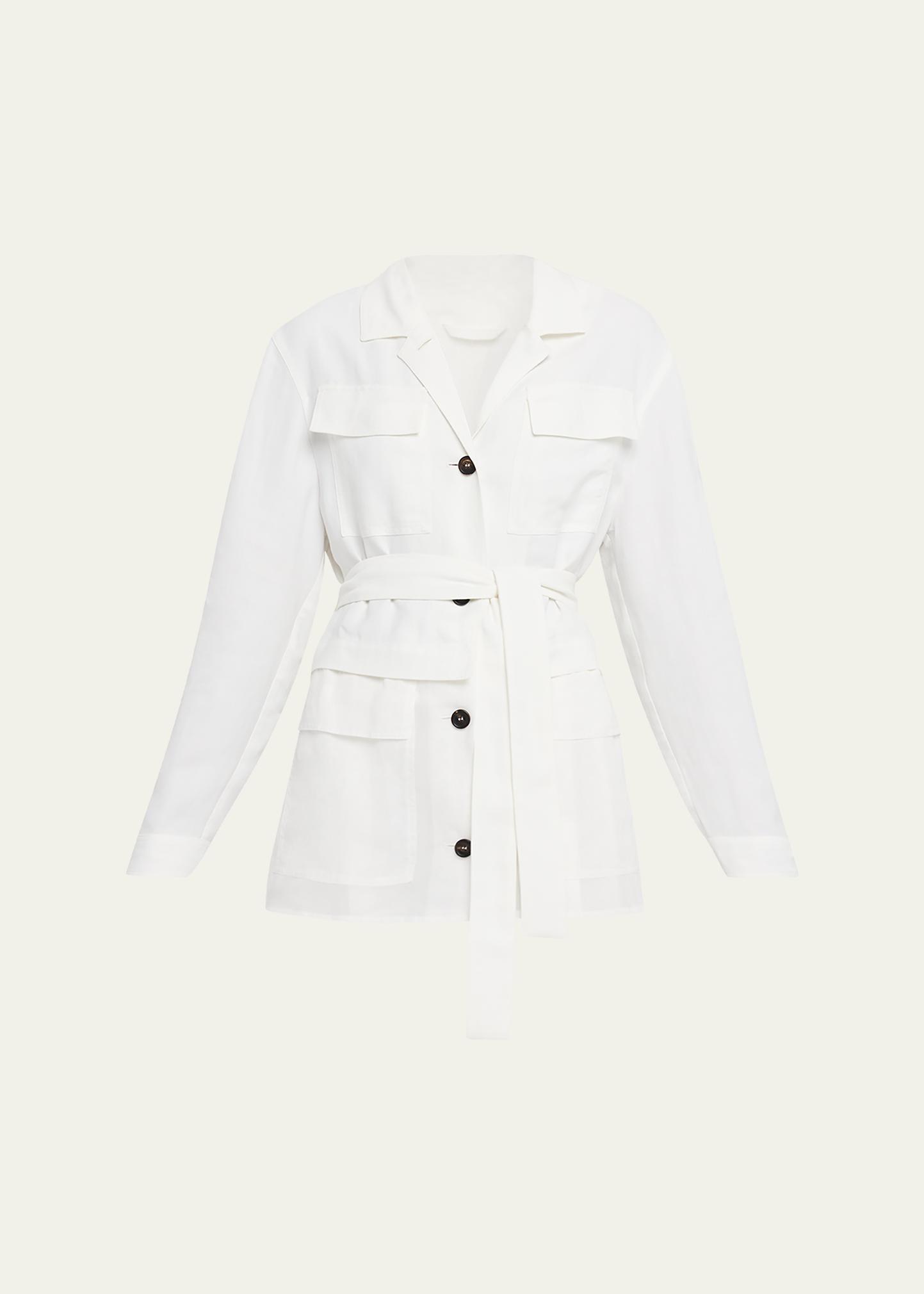 Brunello Cucinelli Mixed-Media Belted Safari Jacket