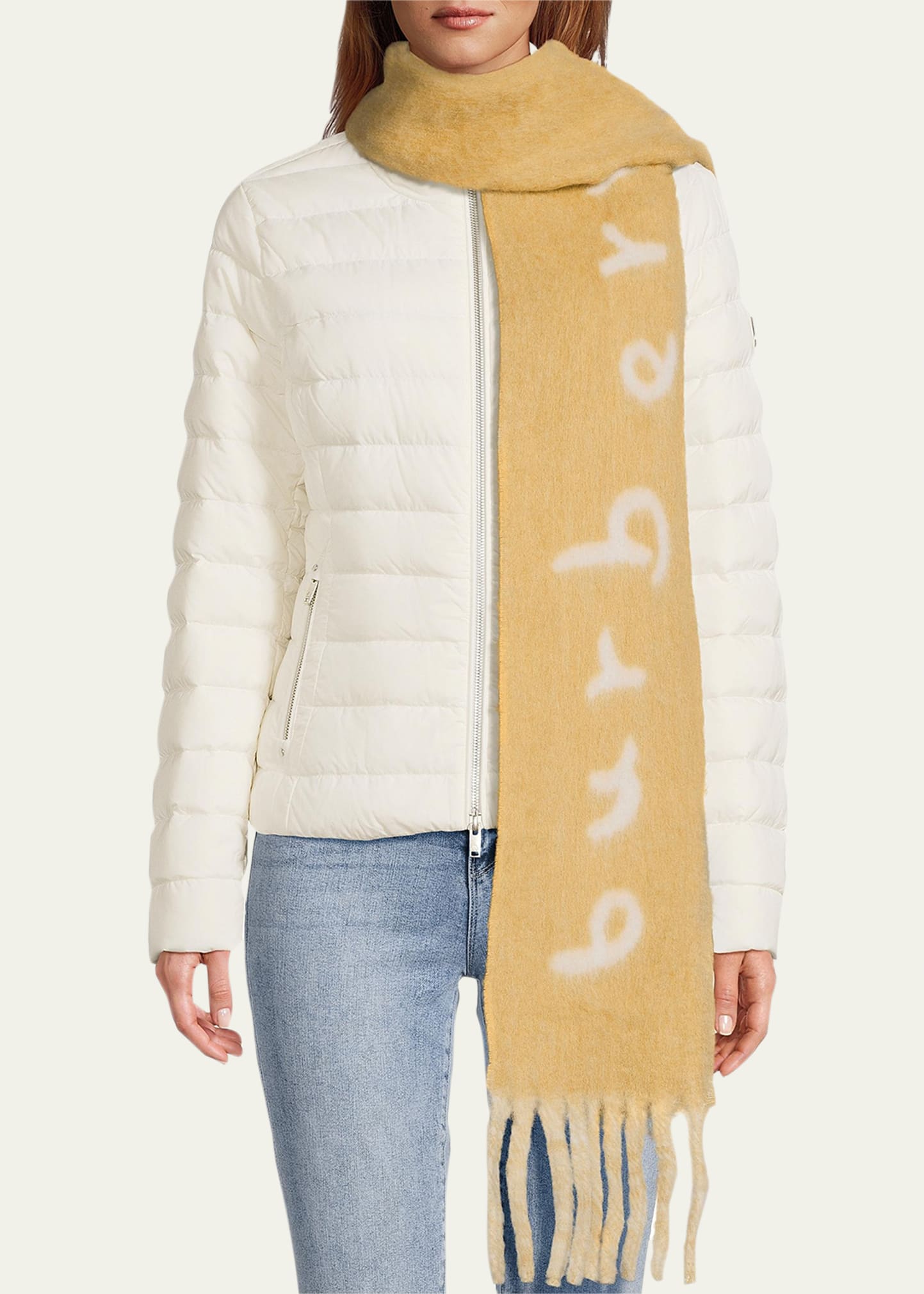 Burberry Logo Alpaca-Blend Reversible Scarf with Chunky Fringe