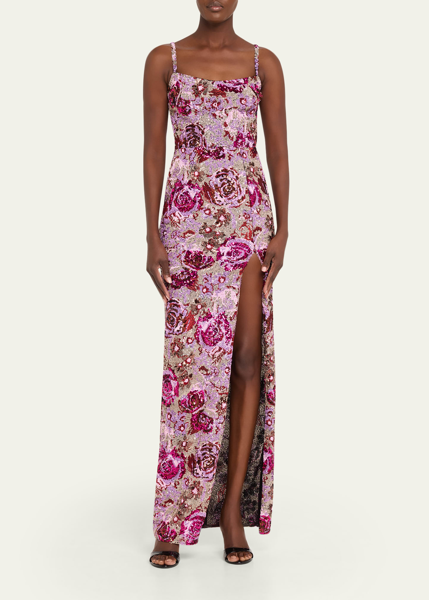 Bronx and Banco Allegra Floral Sequin Maxi Dress, Pink, Women's, Medium, Cocktail & Party Wedding Guest Dresses Sequined Dresses