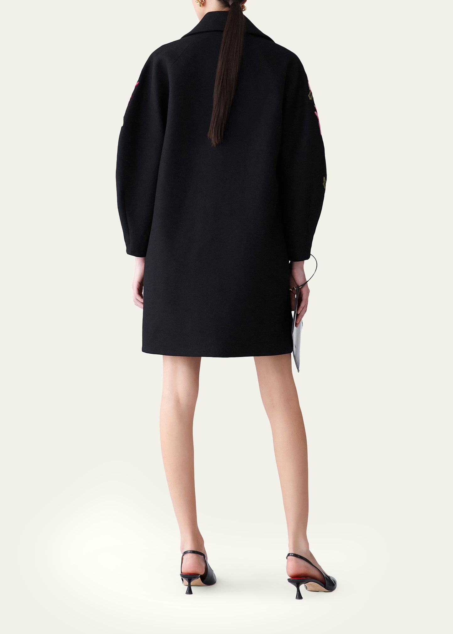 Carolina Herrera Floral-Embroidered Wool Cocoon Coat - Bergdorf