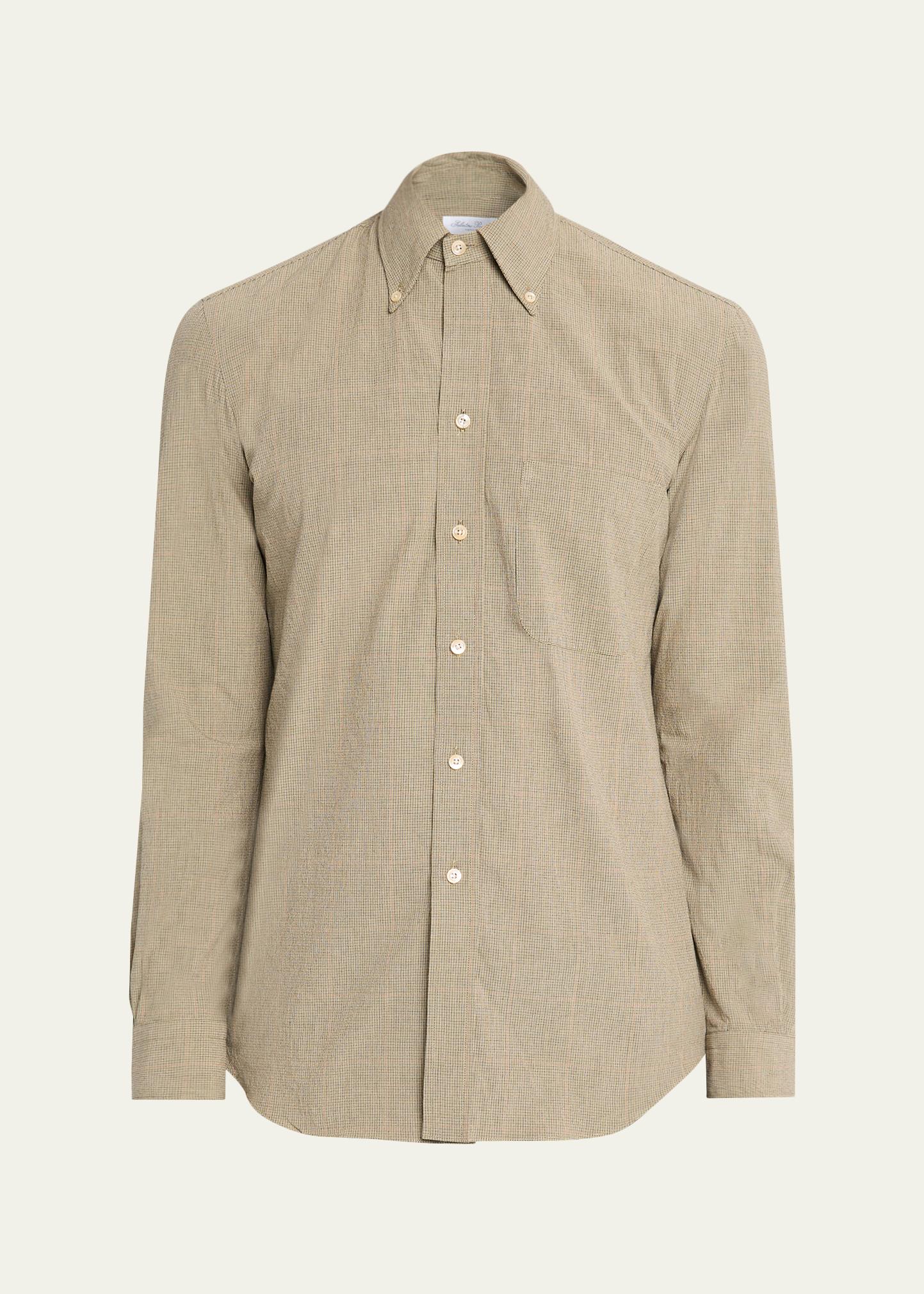 Salvatore Piccolo Men's Cotton Micro-Grid Check Button-Down Shirt