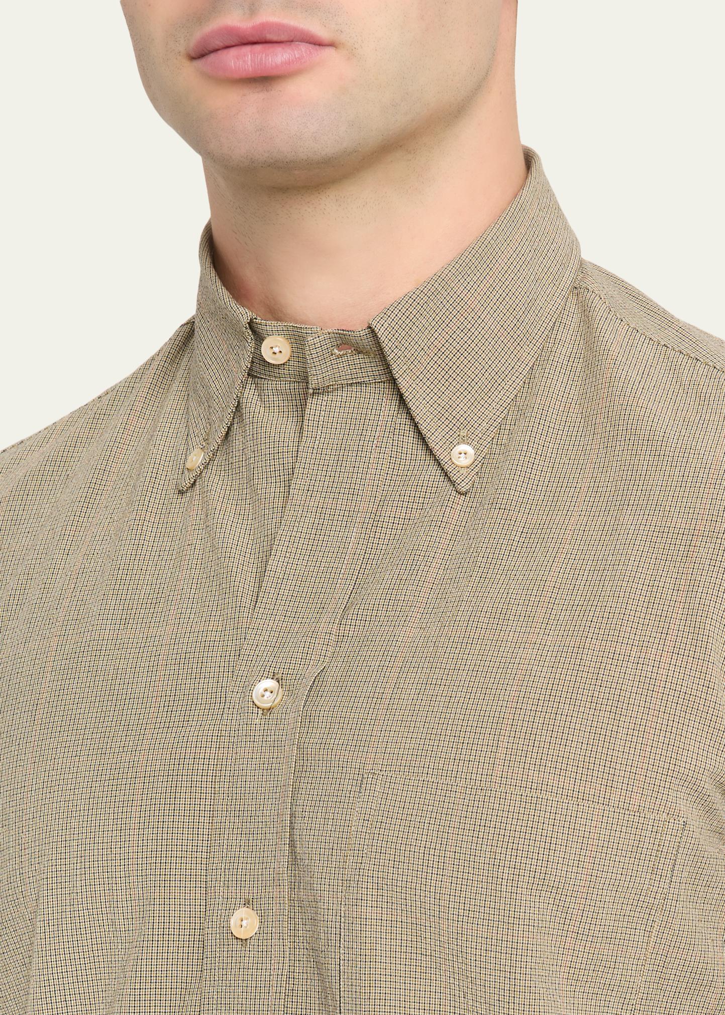 Salvatore Piccolo Men's Cotton Micro-Grid Check Button-Down Shirt