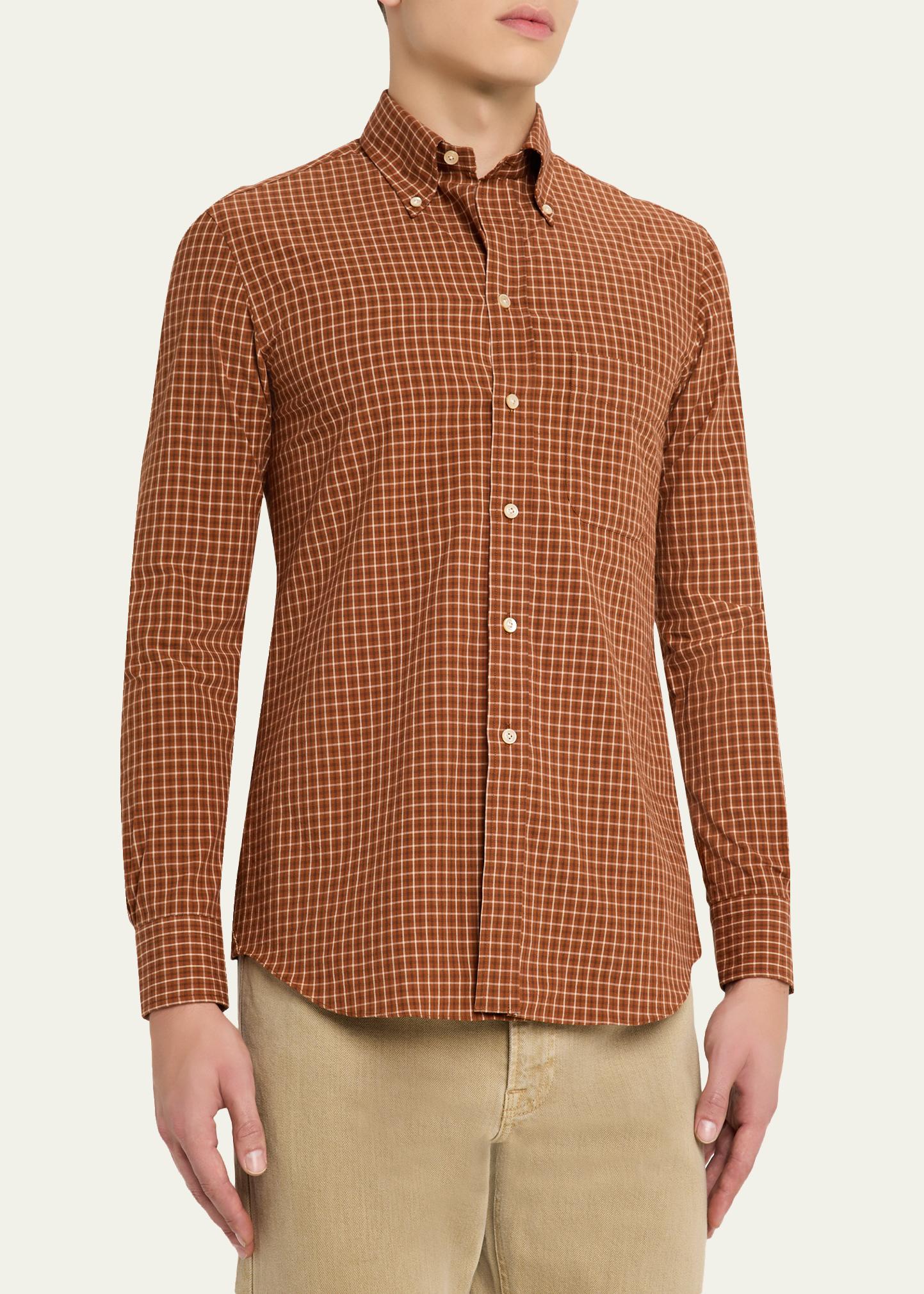 Salvatore Piccolo Men's Cotton Windowpane Plaid Sport Shirt