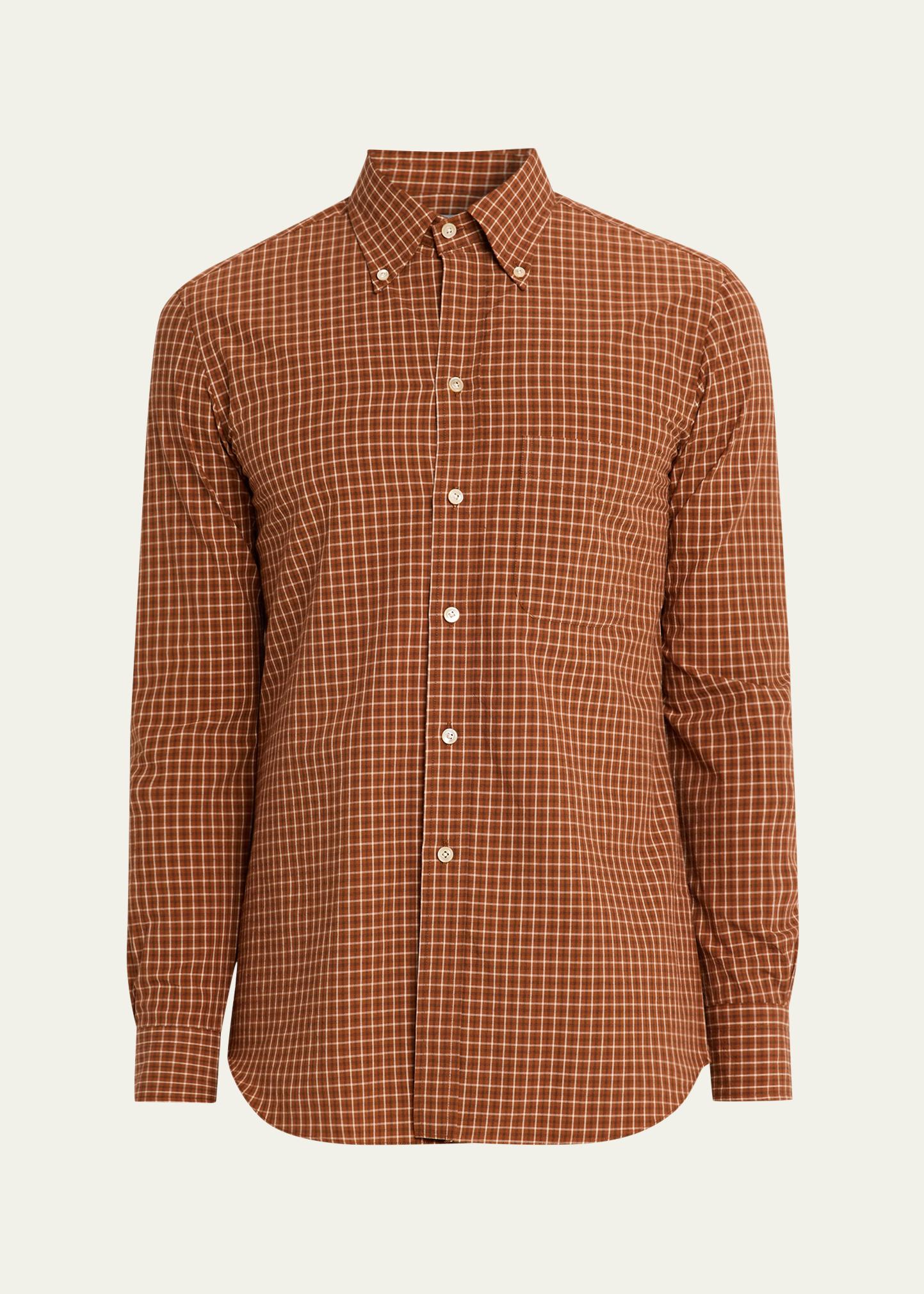 Salvatore Piccolo Men's Cotton Windowpane Plaid Sport Shirt