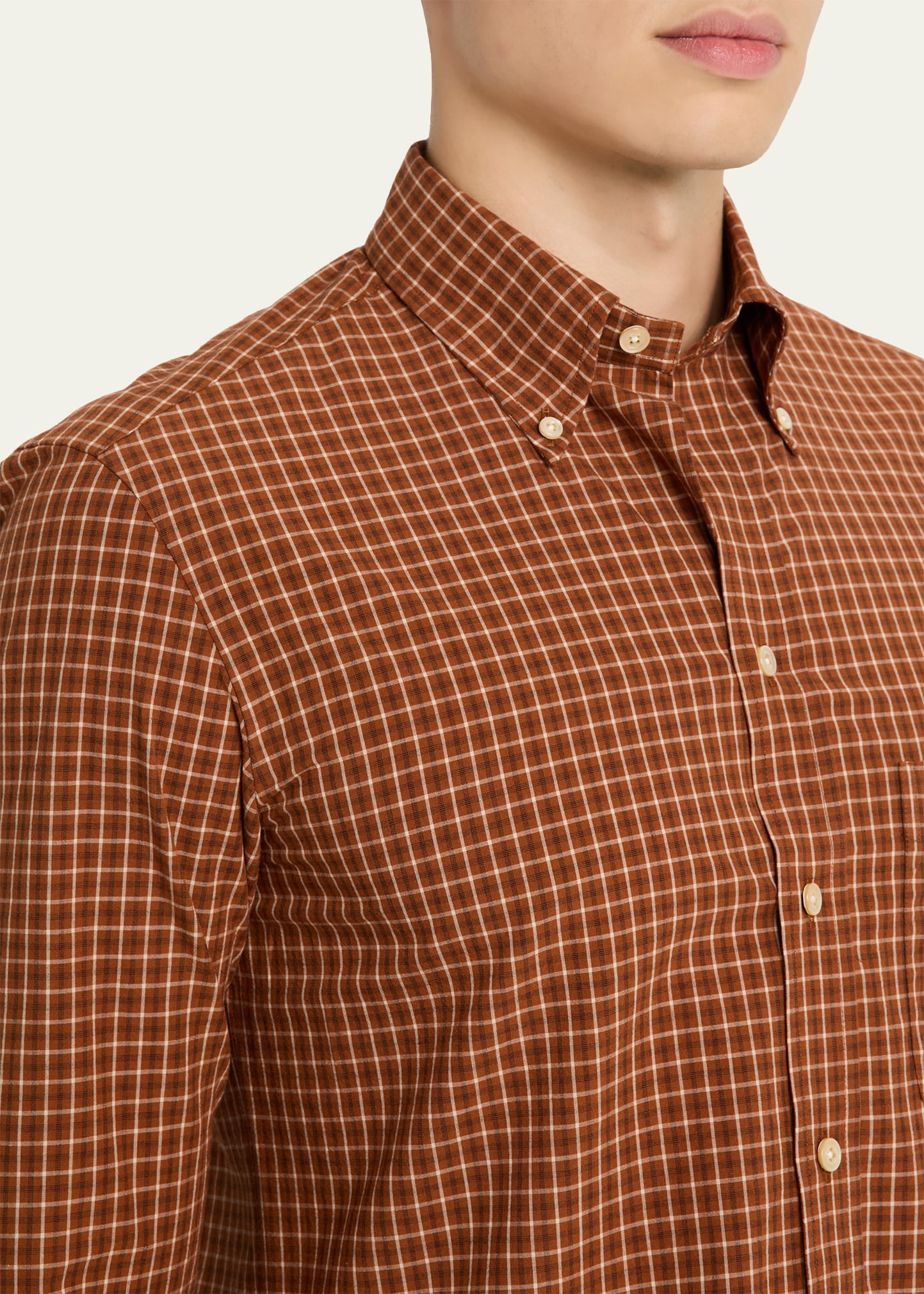 Salvatore Piccolo Men's Cotton Windowpane Plaid Sport Shirt