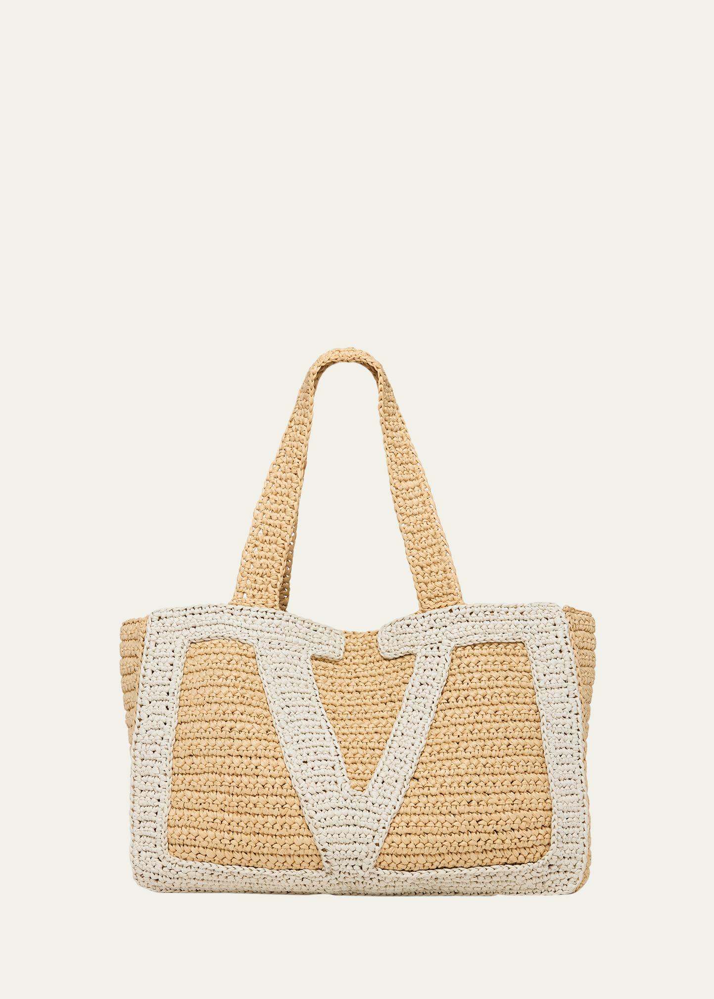 Valentino Garavani Large Crochet Viscose Raffia Tote Bag