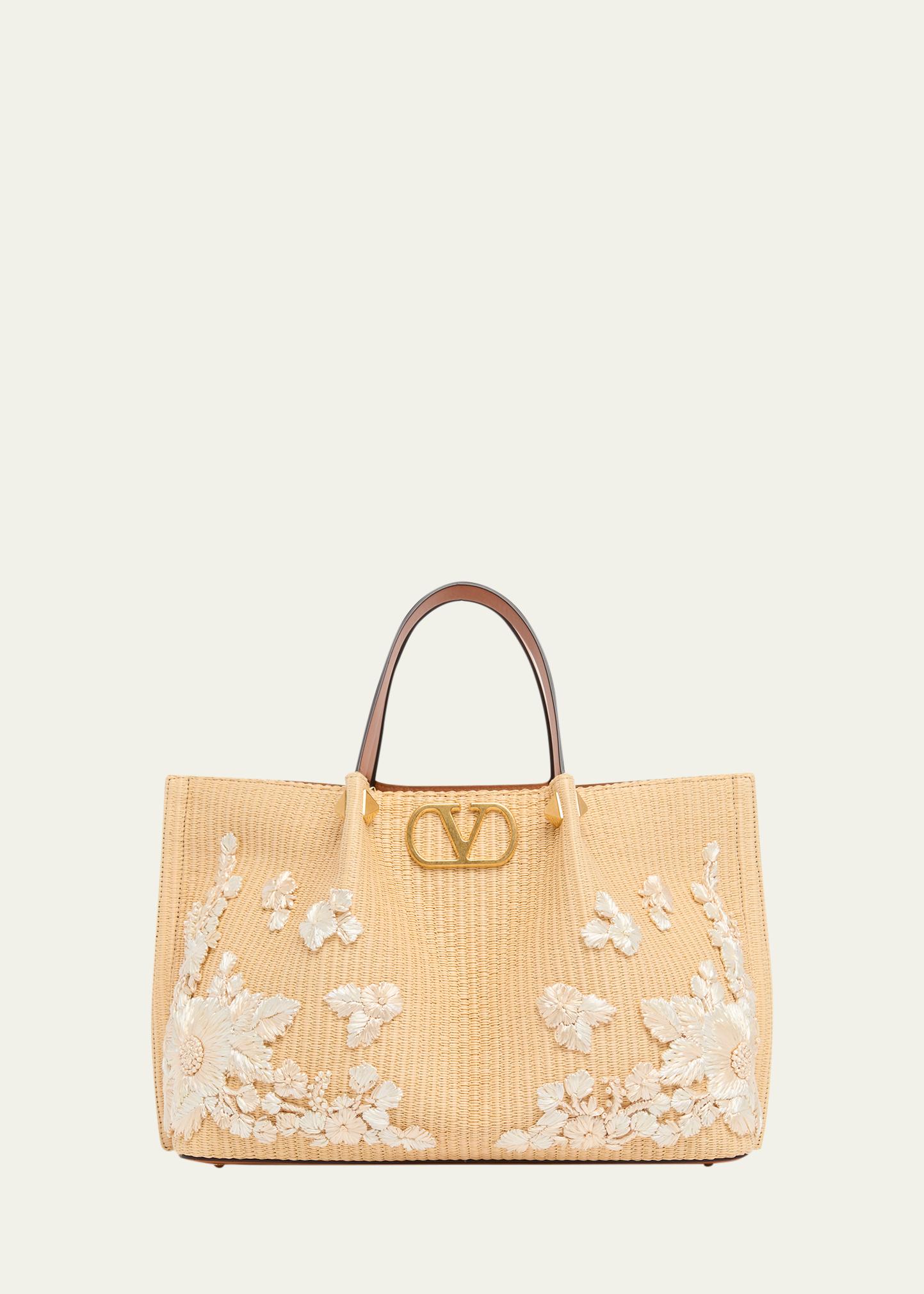 Valentino Garavani Medium Embroidered Viscose Raffia Tote Bag
