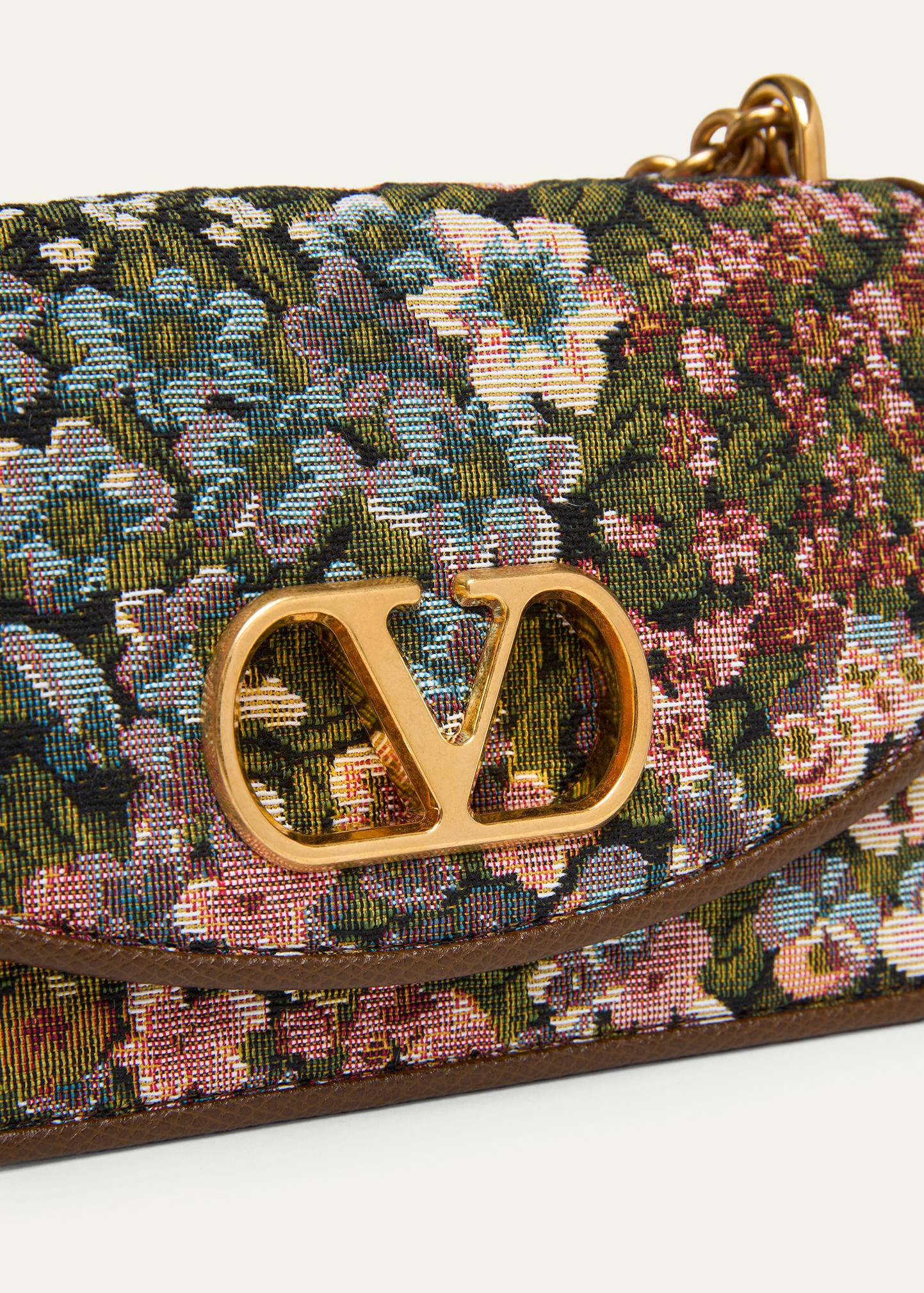 Valentino Garavani Small Floral Woven Leather-Trim Shoulder Bag