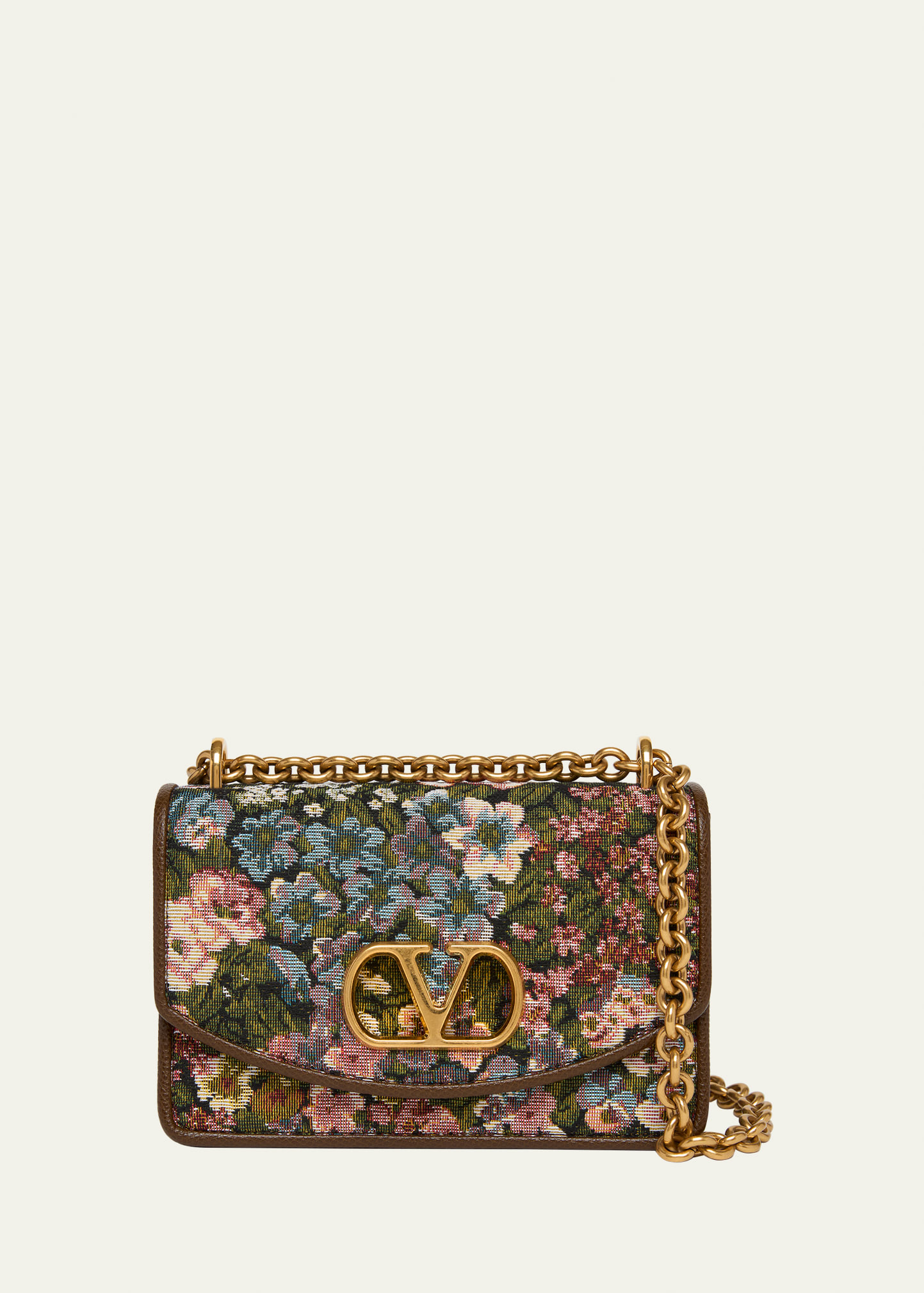 Valentino Garavani Small Floral Woven Leather-Trim Shoulder Bag